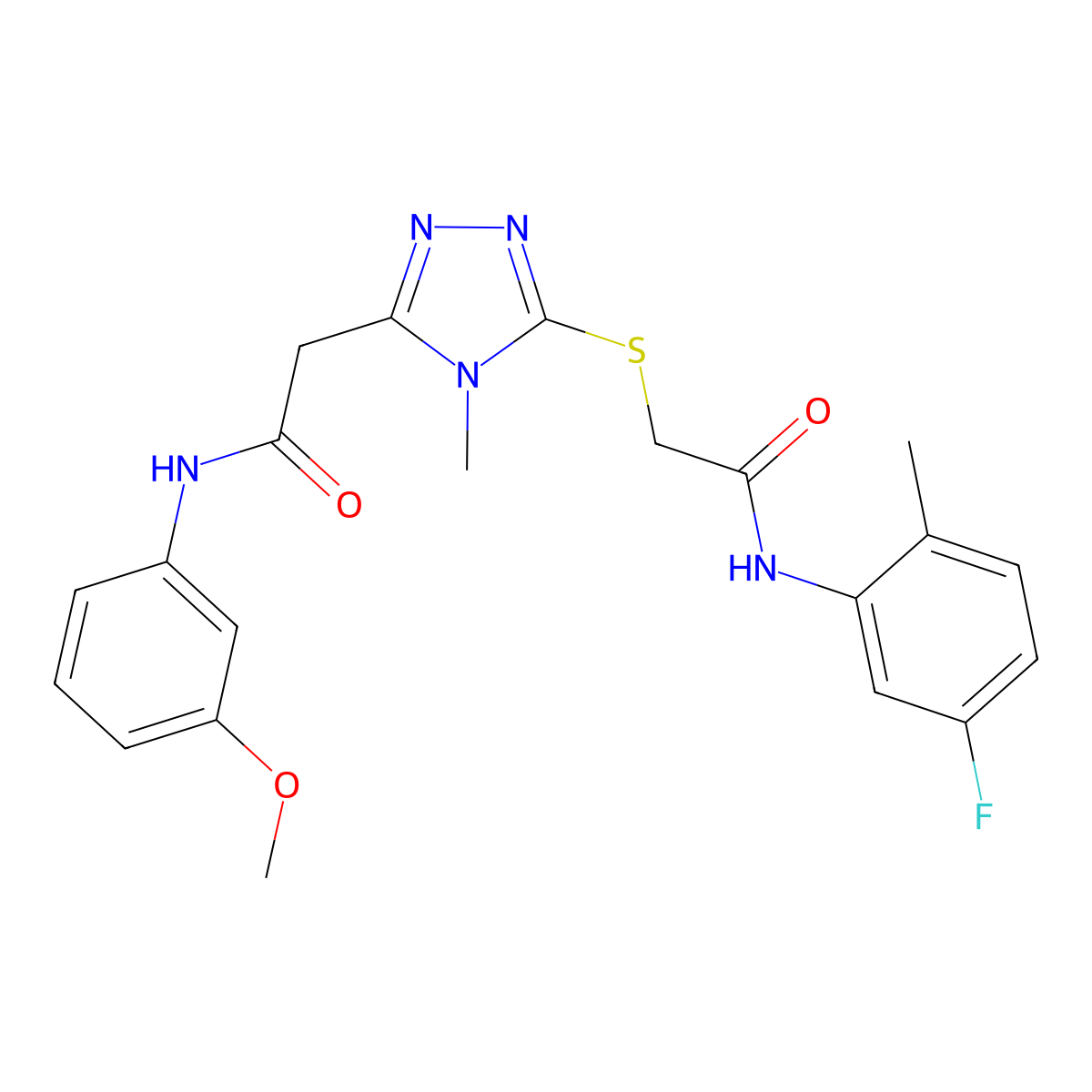 2-[5-[2-(5-fluoro-2-methylanilino)-2-oxoethyl]sulfanyl-4-methyl-1,2,4-triazol-3-yl]-N-(3-methoxyphenyl)acetamide molecular structure, CAS 709000-89-5