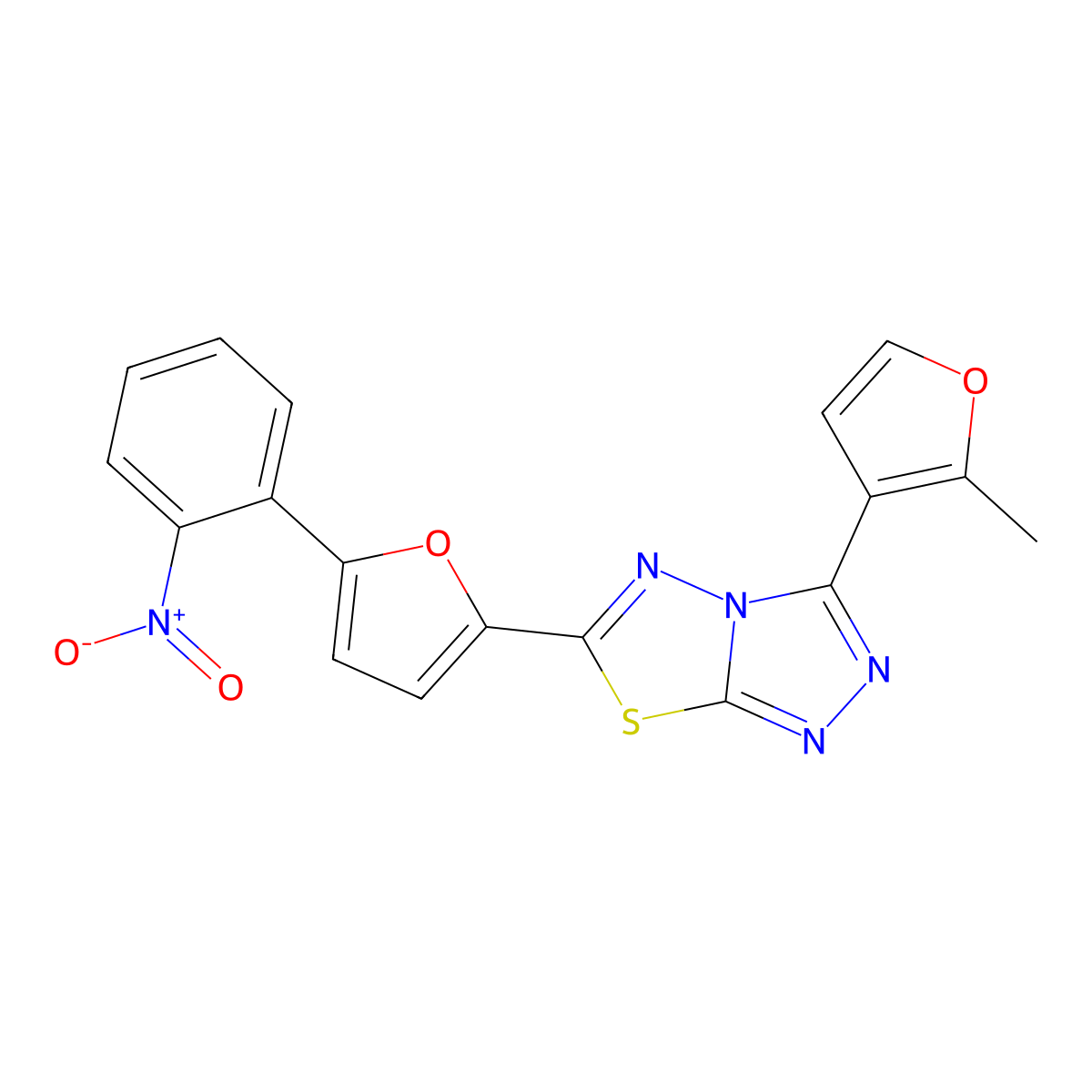 3-(2-Methylfuran-3-yl)-6-[5-(2-nitrophenyl)furan-2-yl]-[1,2,4]triazolo[3,4-b][1,3,4]thiadiazole molecular structure, CAS 709000-92-0