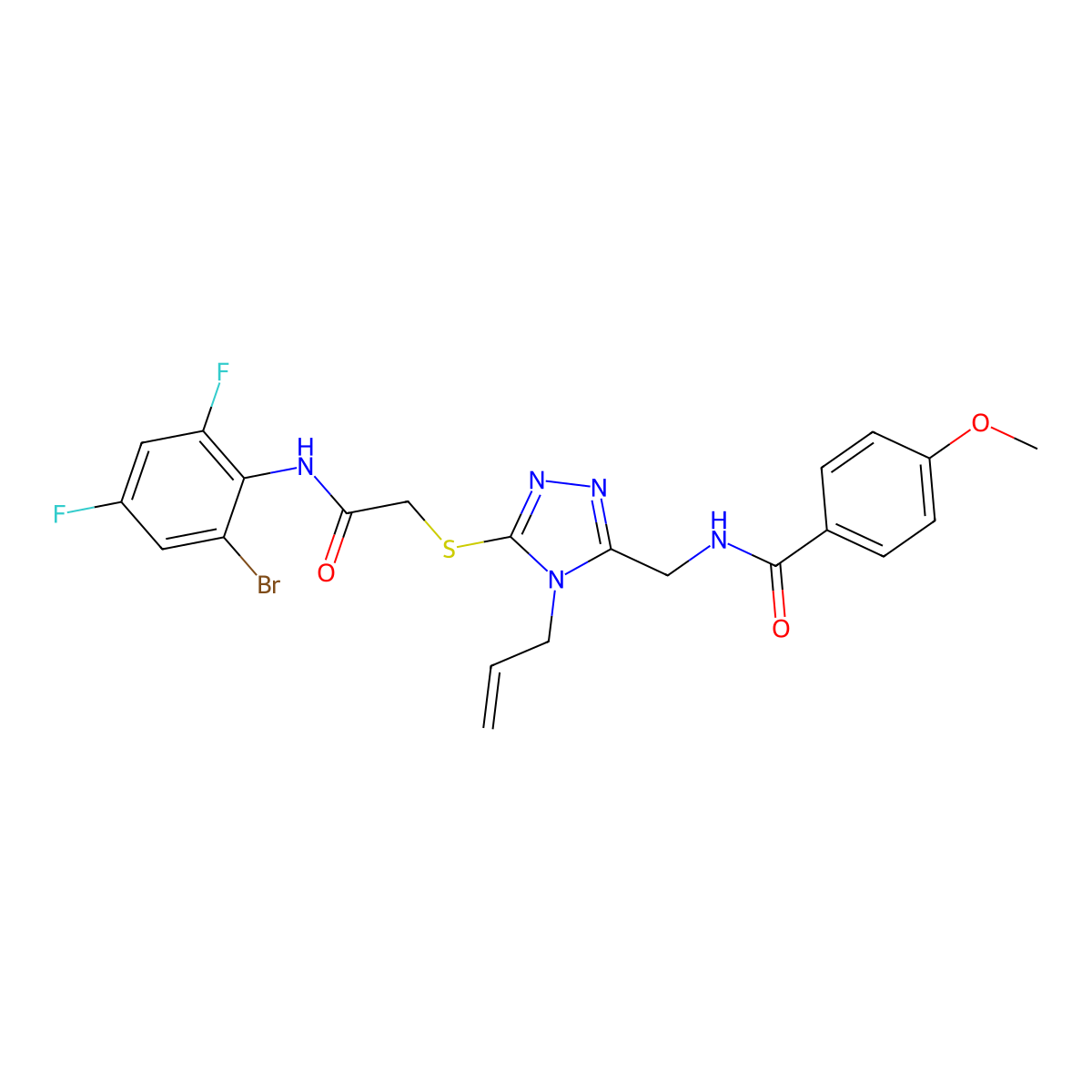 N-[[5-[2-(2-bromo-4,6-difluoroanilino)-2-oxoethyl]sulfanyl-4-prop-2-enyl-1,2,4-triazol-3-yl]methyl]-4-methoxybenzamide molecular structure, CAS 709000-96-4