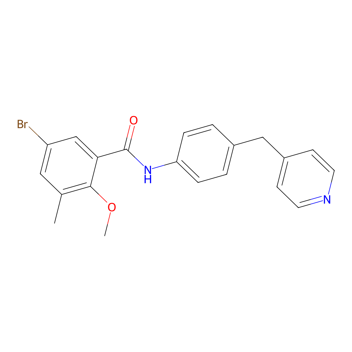 5-bromo-2-methoxy-3-methyl-N-[4-(pyridin-4-ylmethyl)phenyl]benzamide molecular structure, CAS 709001-13-8
