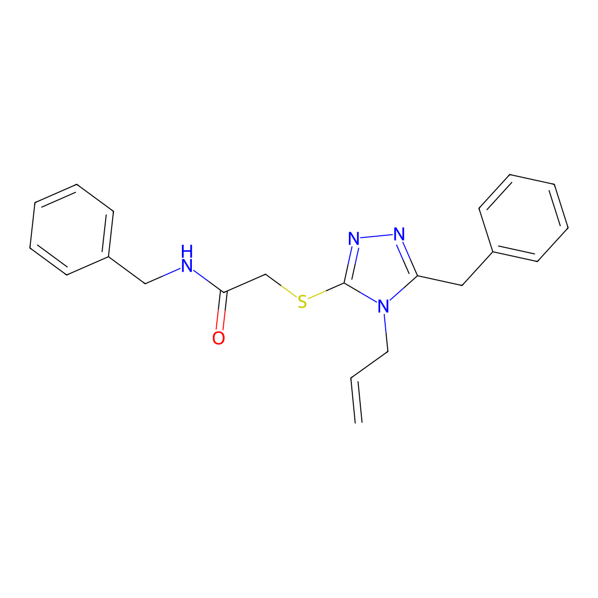 N-benzyl-2-[(5-benzyl-4-prop-2-enyl-1,2,4-triazol-3-yl)sulfanyl]acetamide molecular structure, CAS 709001-39-8