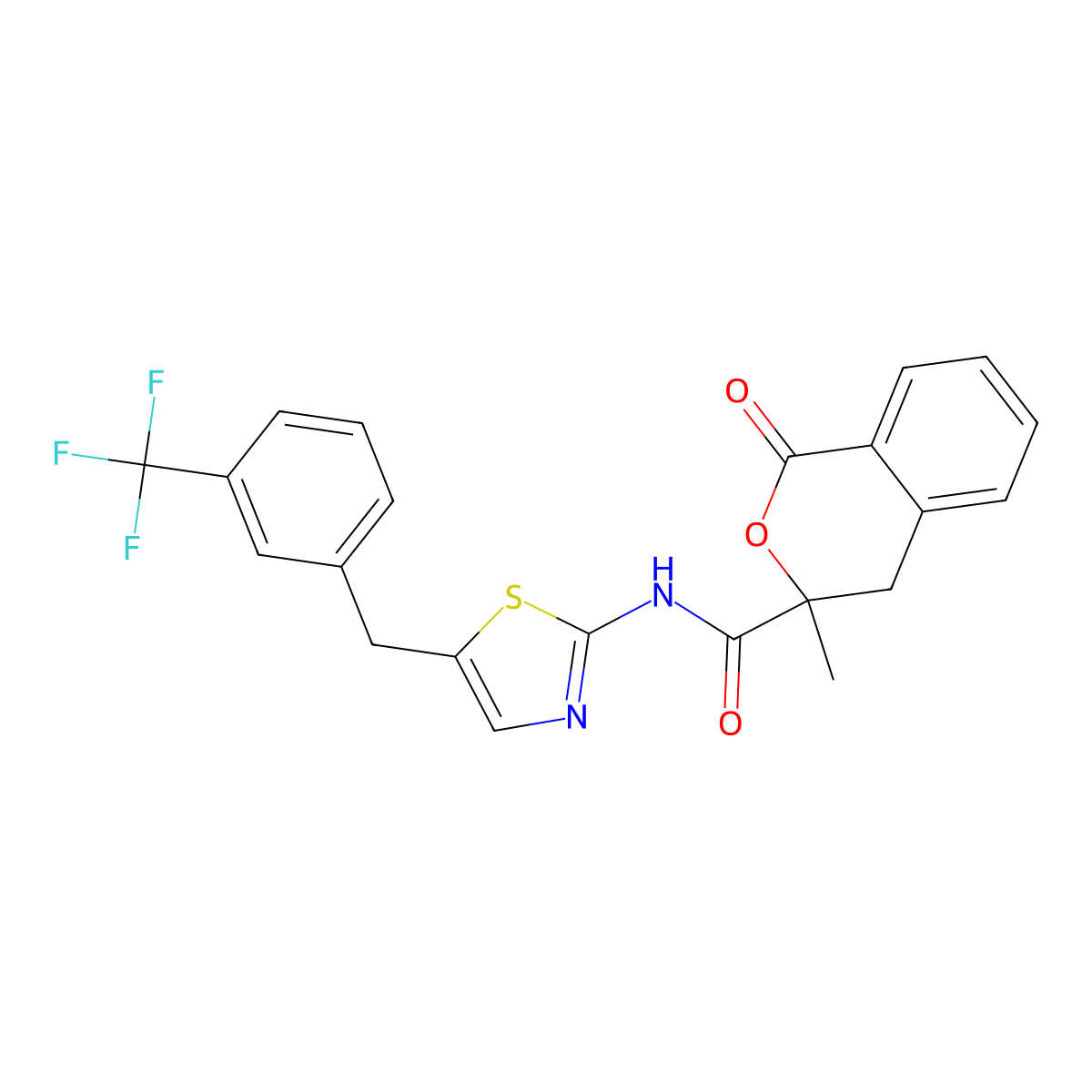 3-methyl-1-oxo-N-{5-[3-(trifluoromethyl)benzyl]-1,3-thiazol-2-yl}-3,4-dihydro-1H-isochromene-3-carboxamide molecular structure, CAS 709001-45-6