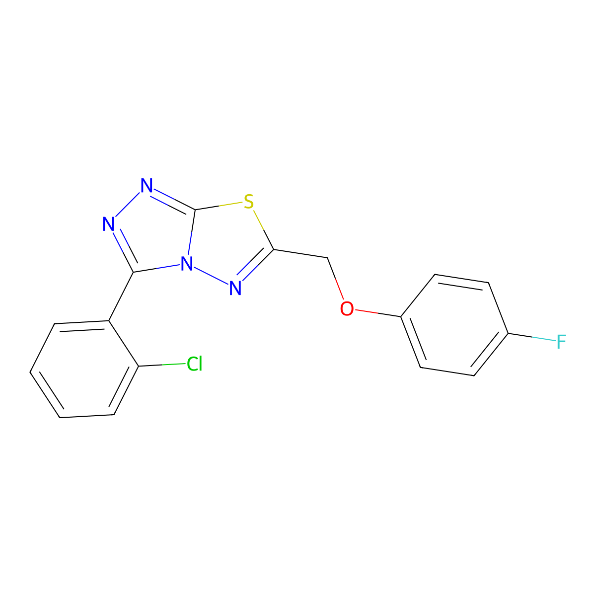3-(2-Chlorophenyl)-6-[(4-fluorophenoxy)methyl]-[1,2,4]triazolo[3,4-b][1,3,4]thiadiazole molecular structure, CAS 709001-64-9