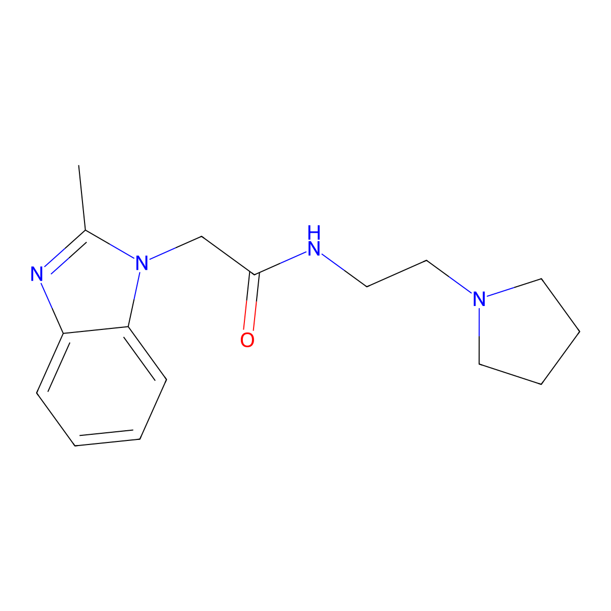 2-(2-methylbenzimidazol-1-yl)-N-(2-pyrrolidin-1-ylethyl)acetamide molecular structure, CAS 709001-73-0