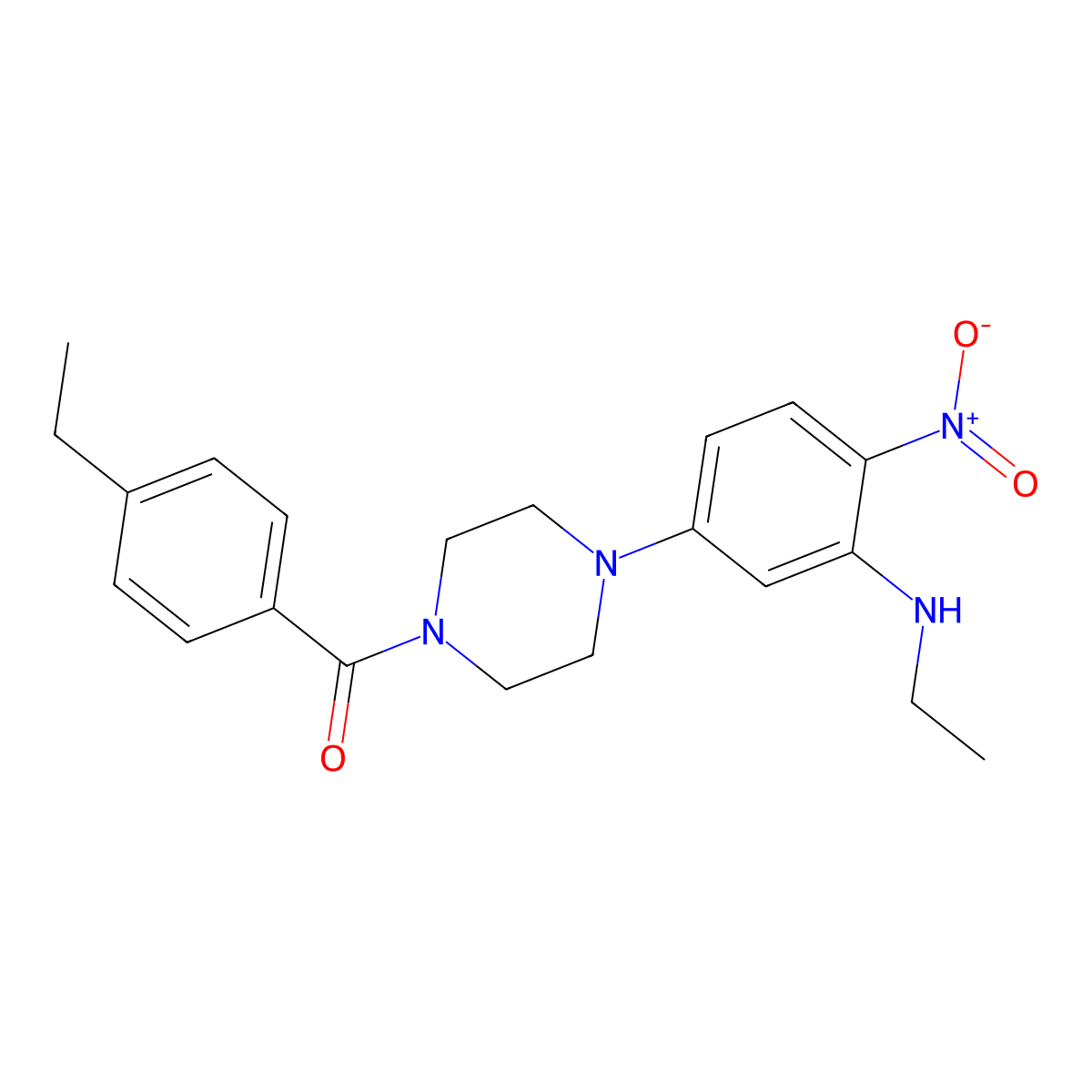 [4-[3-(Ethylamino)-4-nitrophenyl]piperazin-1-yl]-(4-ethylphenyl)methanone molecular structure, CAS 709001-75-2