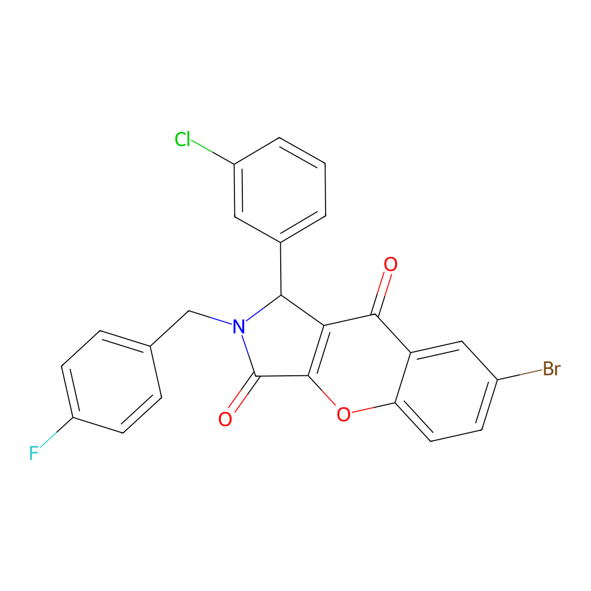7-bromo-1-(3-chlorophenyl)-2-[(4-fluorophenyl)methyl]-1H-chromeno[2,3-c]pyrrole-3,9-dione molecular structure, CAS 709001-81-0