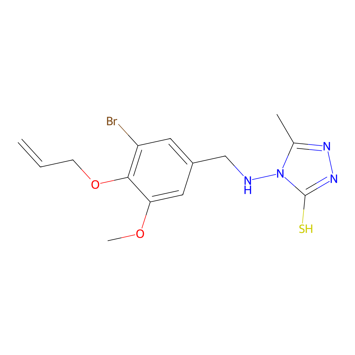 4-{[4-(allyloxy)-3-bromo-5-methoxybenzyl]amino}-5-methyl-4H-1,2,4-triazol-3-ylhydrosulfide molecular structure, CAS 709002-11-9
