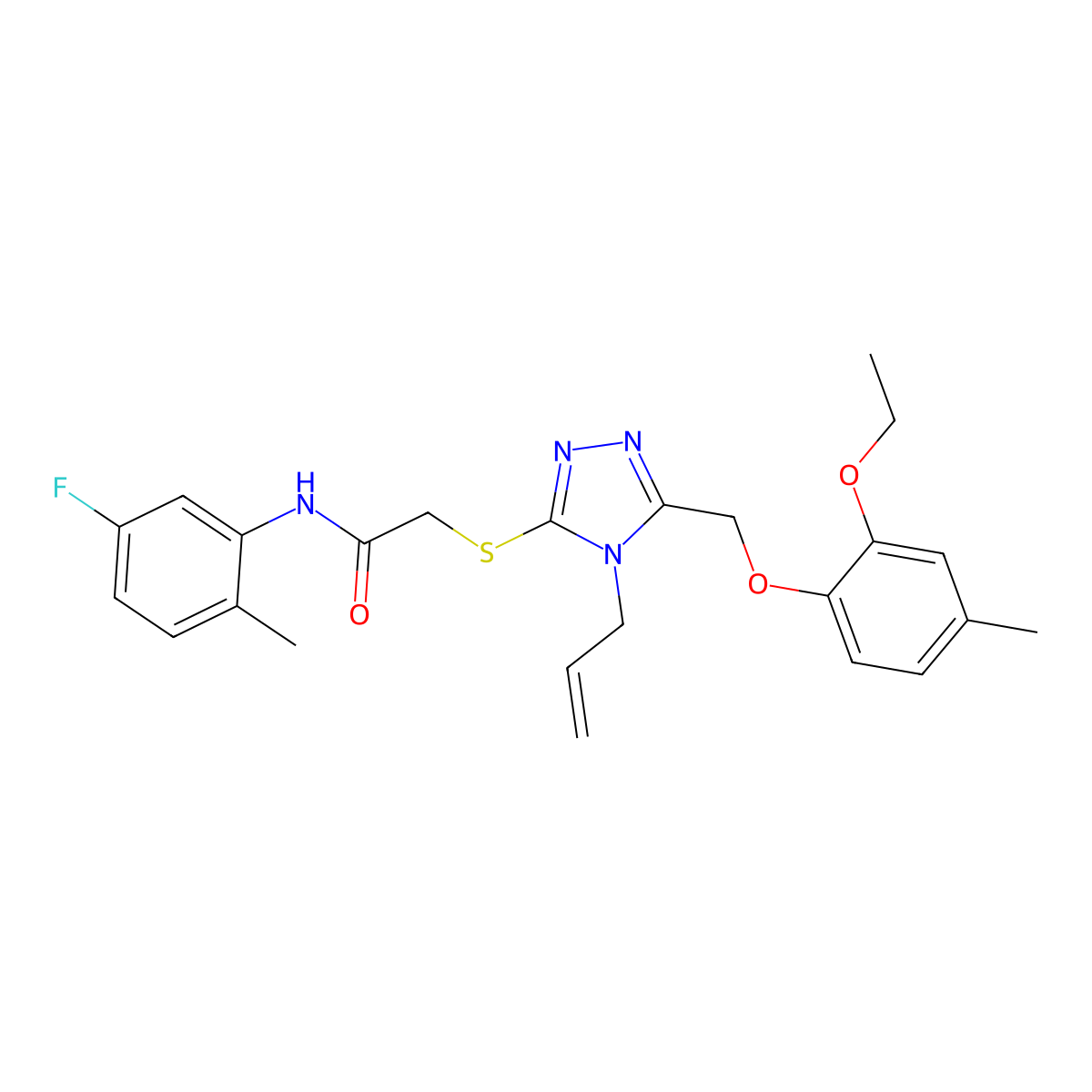 2-[[5-[(2-ethoxy-4-methylphenoxy)methyl]-4-prop-2-enyl-1,2,4-triazol-3-yl]sulfanyl]-N-(5-fluoro-2-methylphenyl)acetamide molecular structure, CAS 709002-17-5