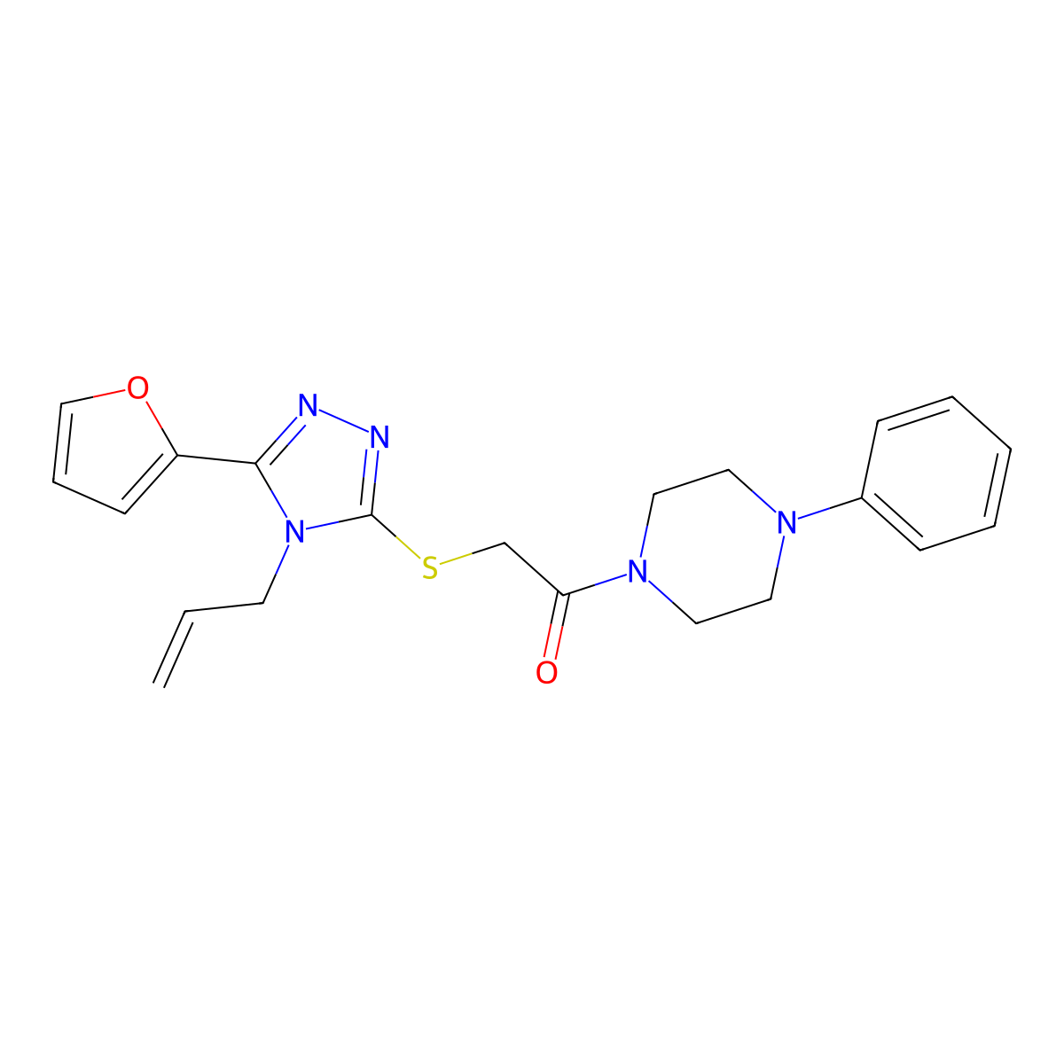 2-[[5-(Furan-2-yl)-4-prop-2-enyl-1,2,4-triazol-3-yl]sulfanyl]-1-(4-phenylpiperazin-1-yl)ethanone molecular structure, CAS 709002-37-9