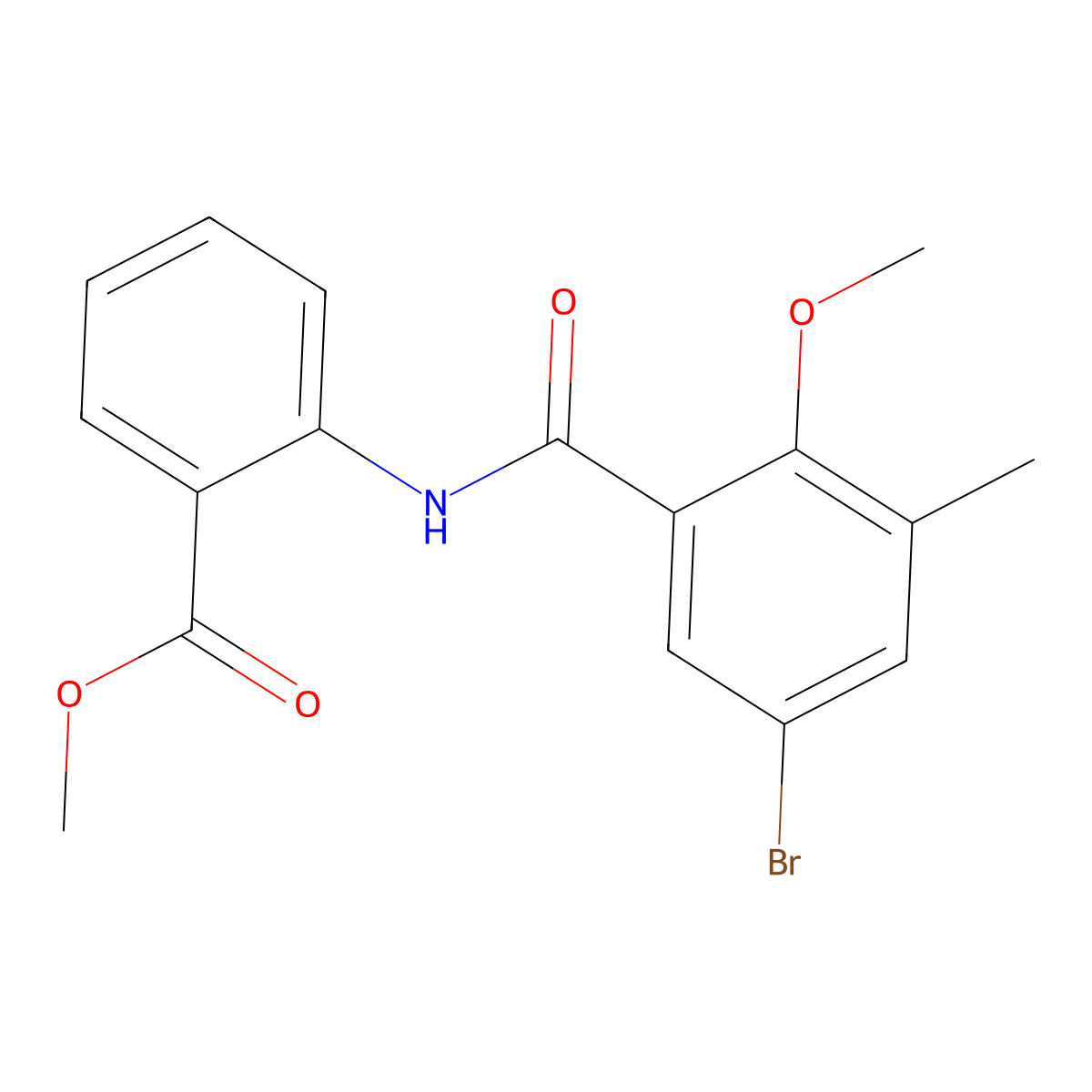 Methyl 2-{[(5-bromo-2-methoxy-3-methylphenyl)carbonyl]amino}benzoate molecular structure, CAS 709002-48-2