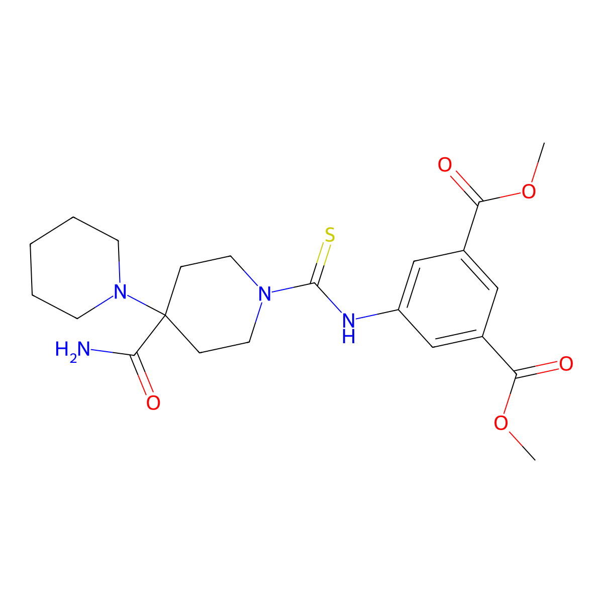 Dimethyl 5-{[(4'-carbamoyl-1,4'-bipiperidin-1'-yl)carbonothioyl]amino}benzene-1,3-dicarboxylate molecular structure, CAS 709002-98-2