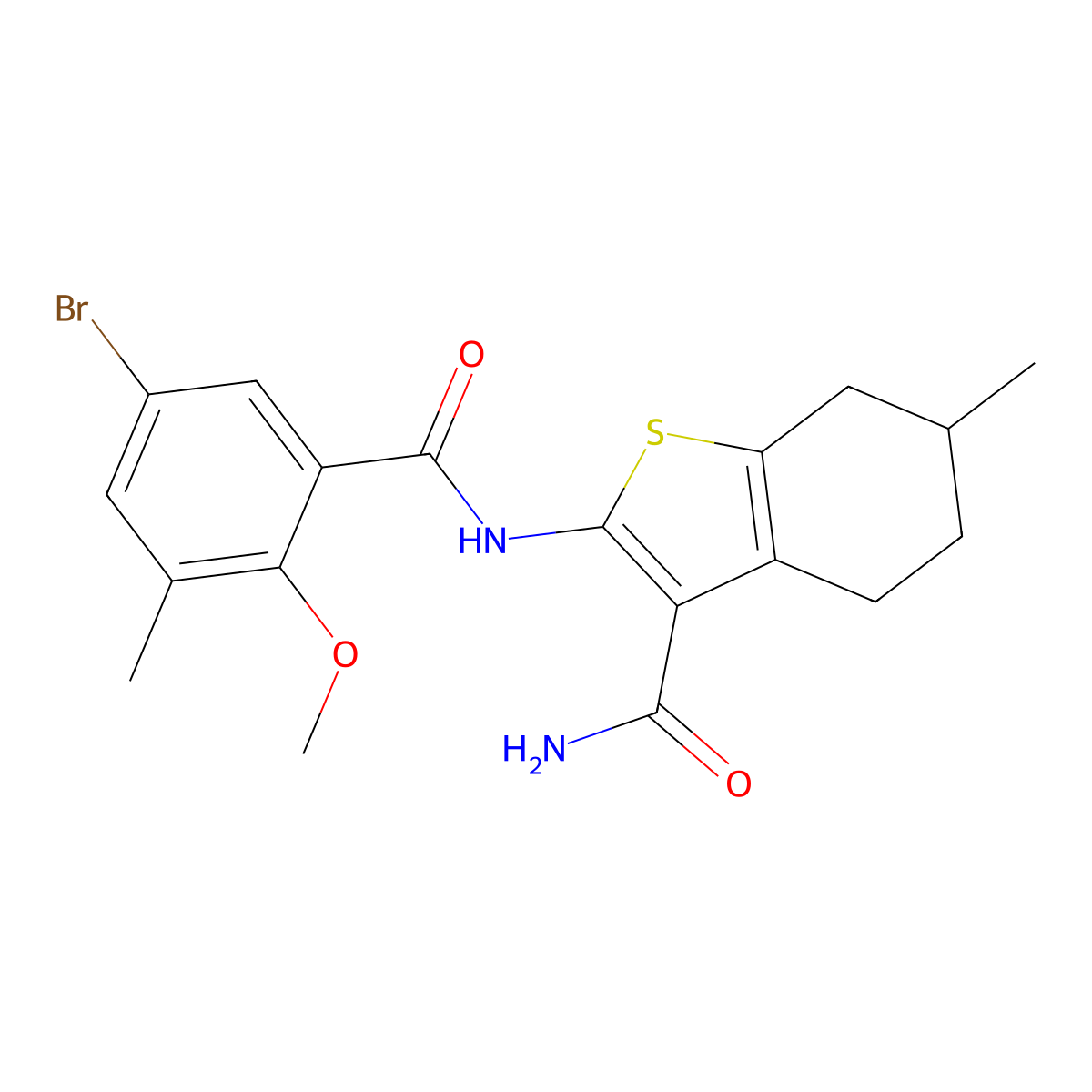 2-[(5-Bromo-2-methoxy-3-methylbenzoyl)amino]-6-methyl-4,5,6,7-tetrahydro-1-benzothiophene-3-carboxamide molecular structure, CAS 709003-00-9