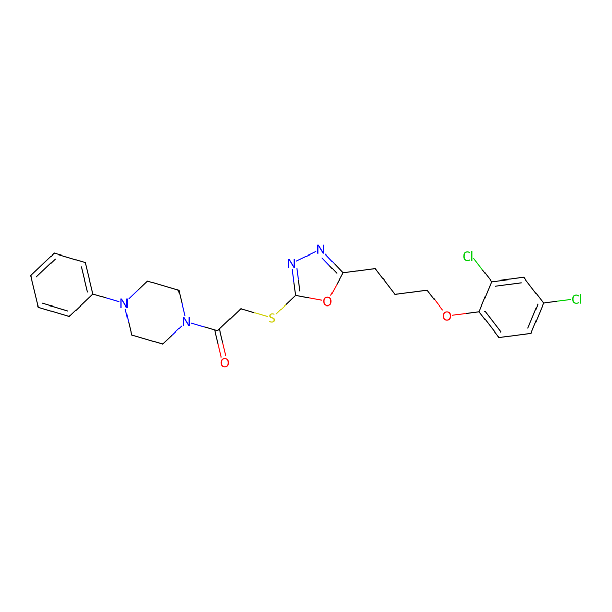 2-({5-[3-(2,4-Dichlorophenoxy)propyl]-1,3,4-oxadiazol-2-yl}sulfanyl)-1-(4-phenylpiperazin-1-yl)ethanone molecular structure, CAS 709003-07-6