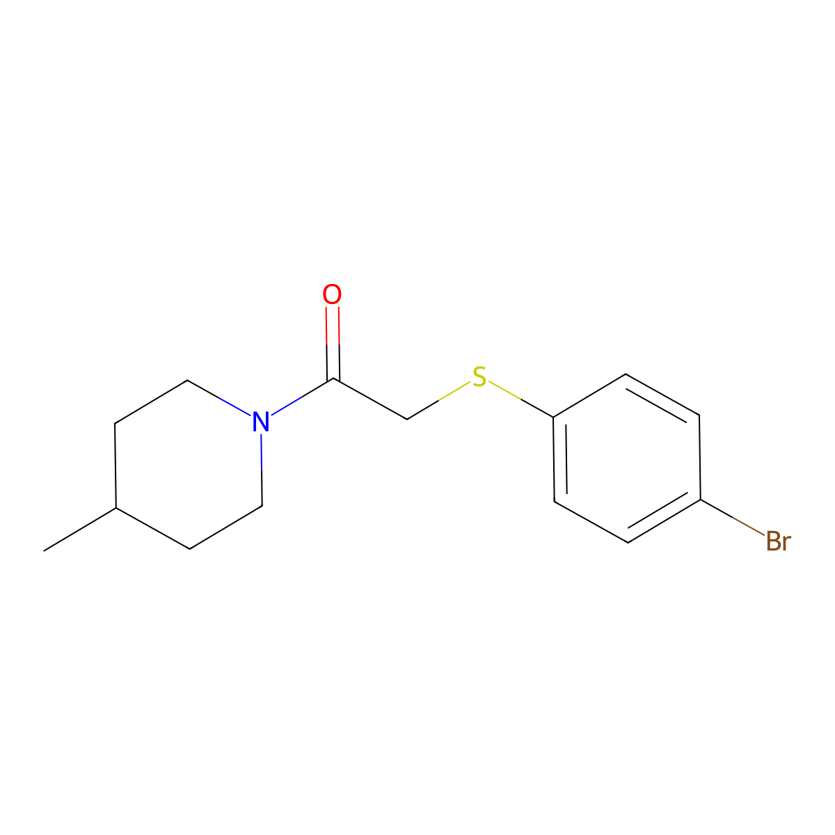 2-(4-Bromophenyl)sulfanyl-1-(4-methylpiperidin-1-yl)ethanone molecular structure, CAS 709003-34-9