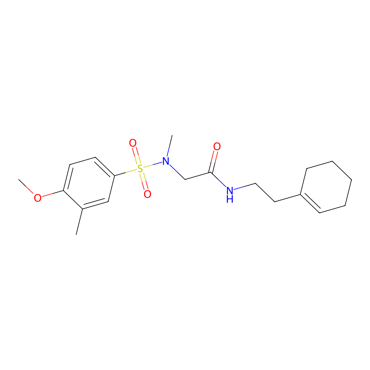 N-[2-(cyclohexen-1-yl)ethyl]-2-[(4-methoxy-3-methylphenyl)sulfonyl-methylamino]acetamide molecular structure, CAS 709003-38-3