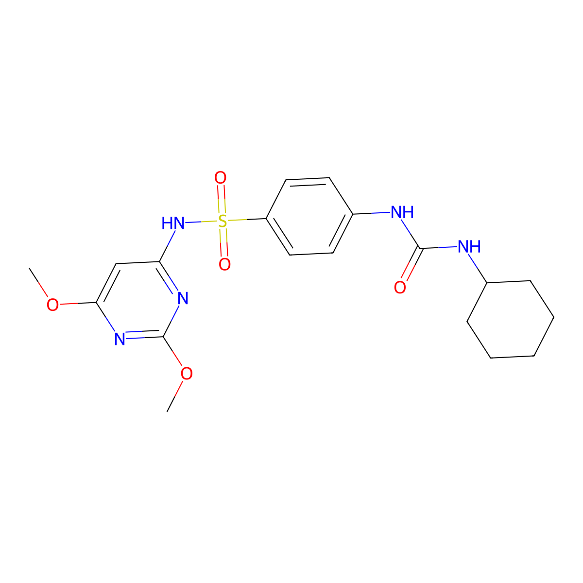 4-{[(cyclohexylamino)carbonyl]amino}-N-(2,6-dimethoxy-4-pyrimidinyl)benzenesulfonamide molecular structure, CAS 709003-41-8