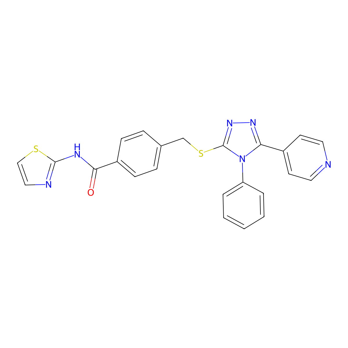 4-[(4-phenyl-5-pyridin-4-yl-1,2,4-triazol-3-yl)sulfanylmethyl]-N-(1,3-thiazol-2-yl)benzamide molecular structure, CAS 709003-52-1