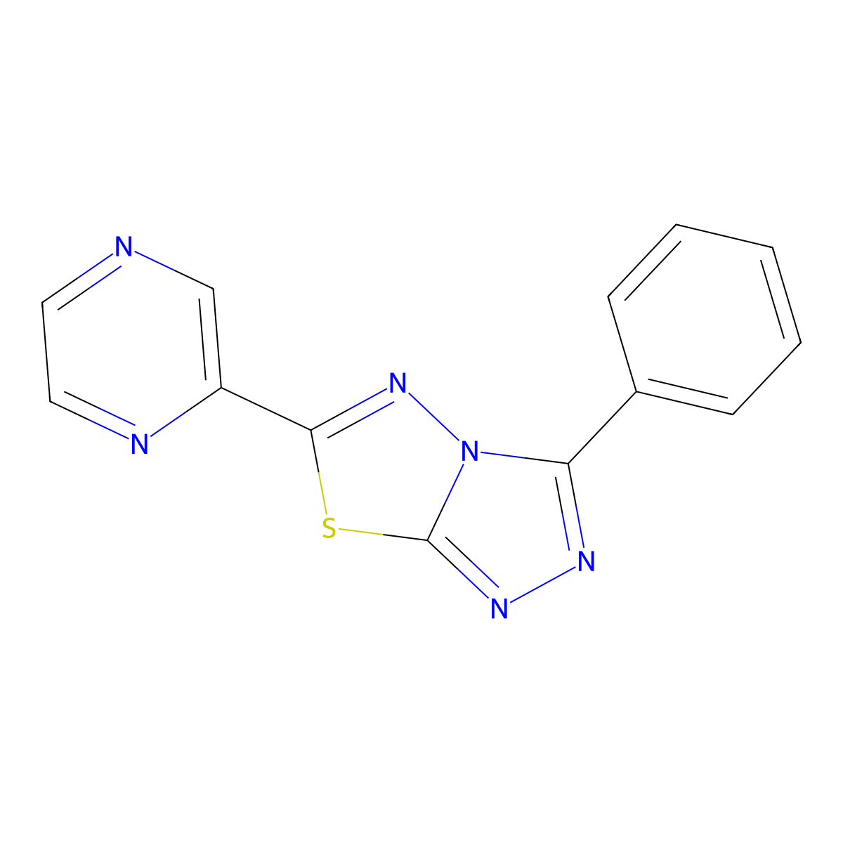 3-Phenyl-6-pyrazin-2-yl-[1,2,4]triazolo[3,4-b][1,3,4]thiadiazole molecular structure, CAS 709003-57-6