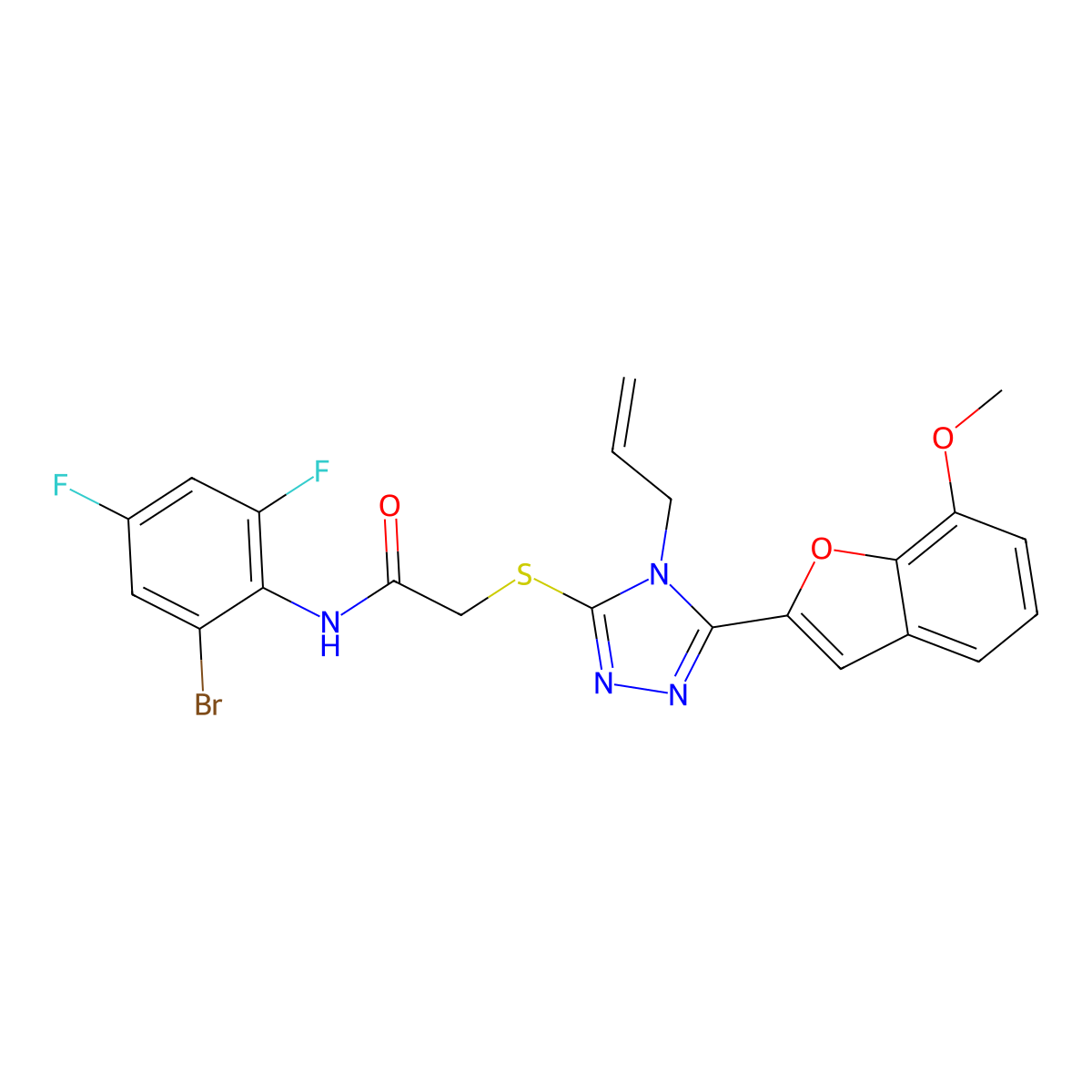 N-(2-bromo-4,6-difluorophenyl)-2-[[5-(7-methoxy-1-benzofuran-2-yl)-4-prop-2-enyl-1,2,4-triazol-3-yl]sulfanyl]acetamide molecular structure, CAS 709003-60-1