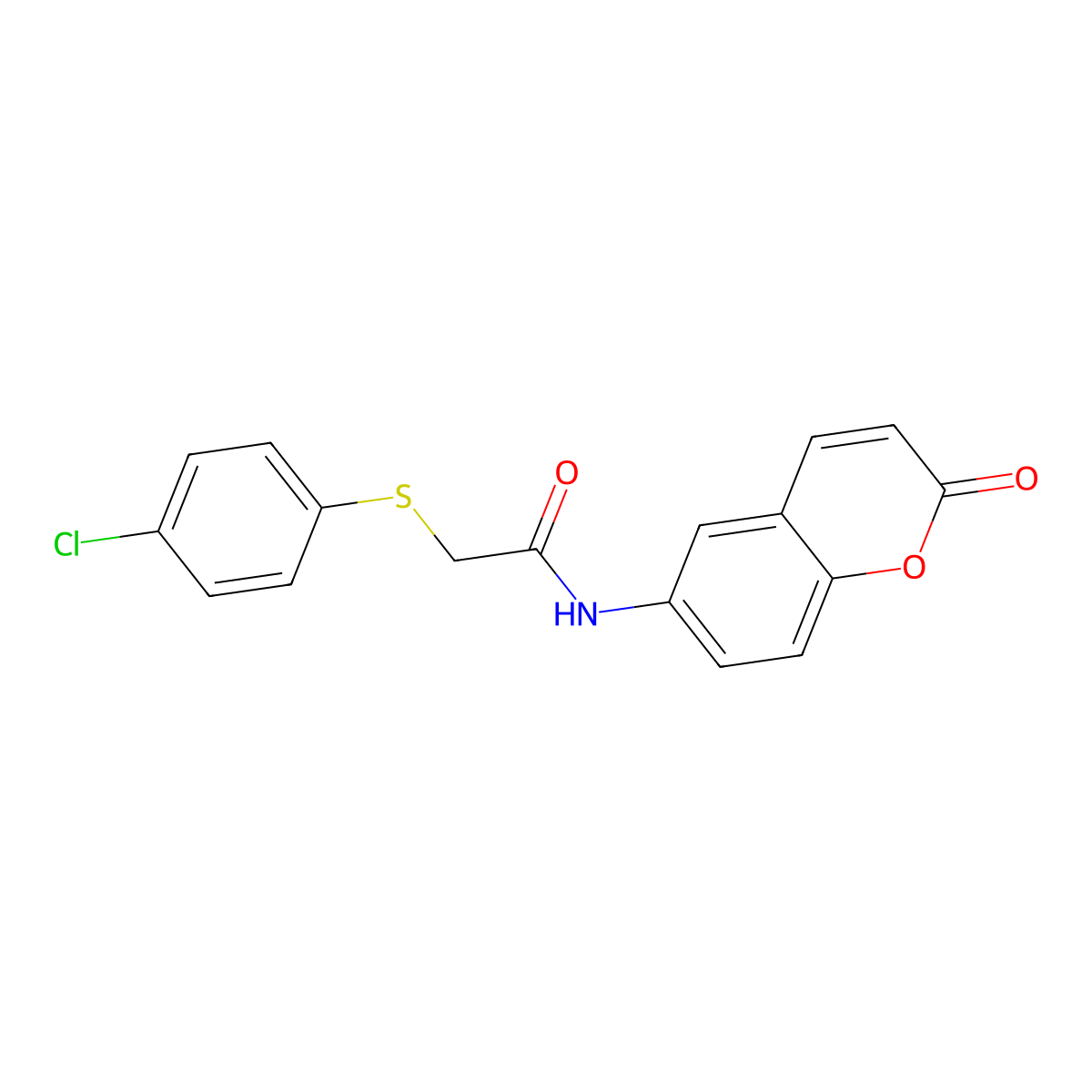 2-(4-chlorophenyl)sulfanyl-N-(2-oxochromen-6-yl)acetamide molecular structure, CAS 709003-61-2