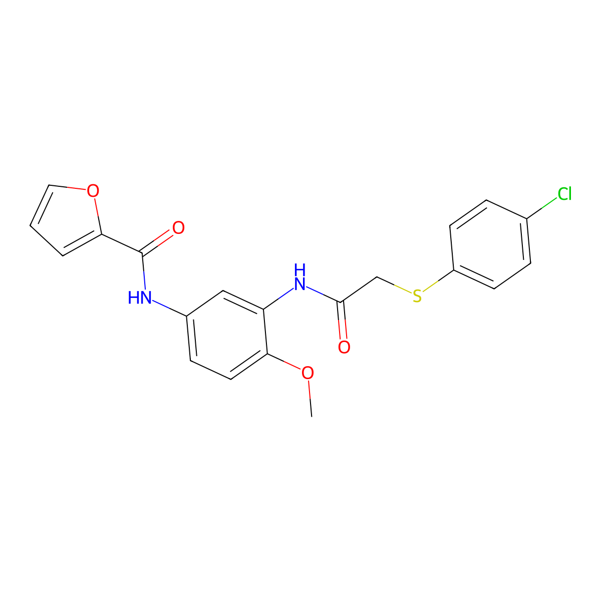 N-[3-[[2-(4-chlorophenyl)sulfanylacetyl]amino]-4-methoxyphenyl]furan-2-carboxamide molecular structure, CAS 709003-64-5
