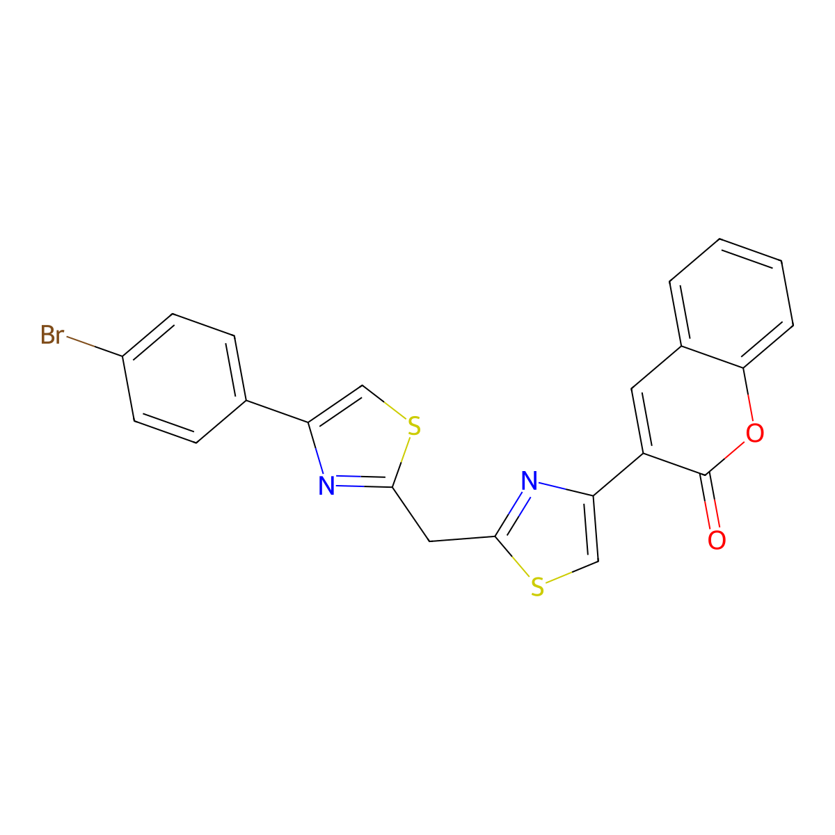 3-(2-{[4-(4-bromophenyl)-1,3-thiazol-2-yl]methyl}-1,3-thiazol-4-yl)-2H-chromen-2-one molecular structure, CAS 709003-92-9
