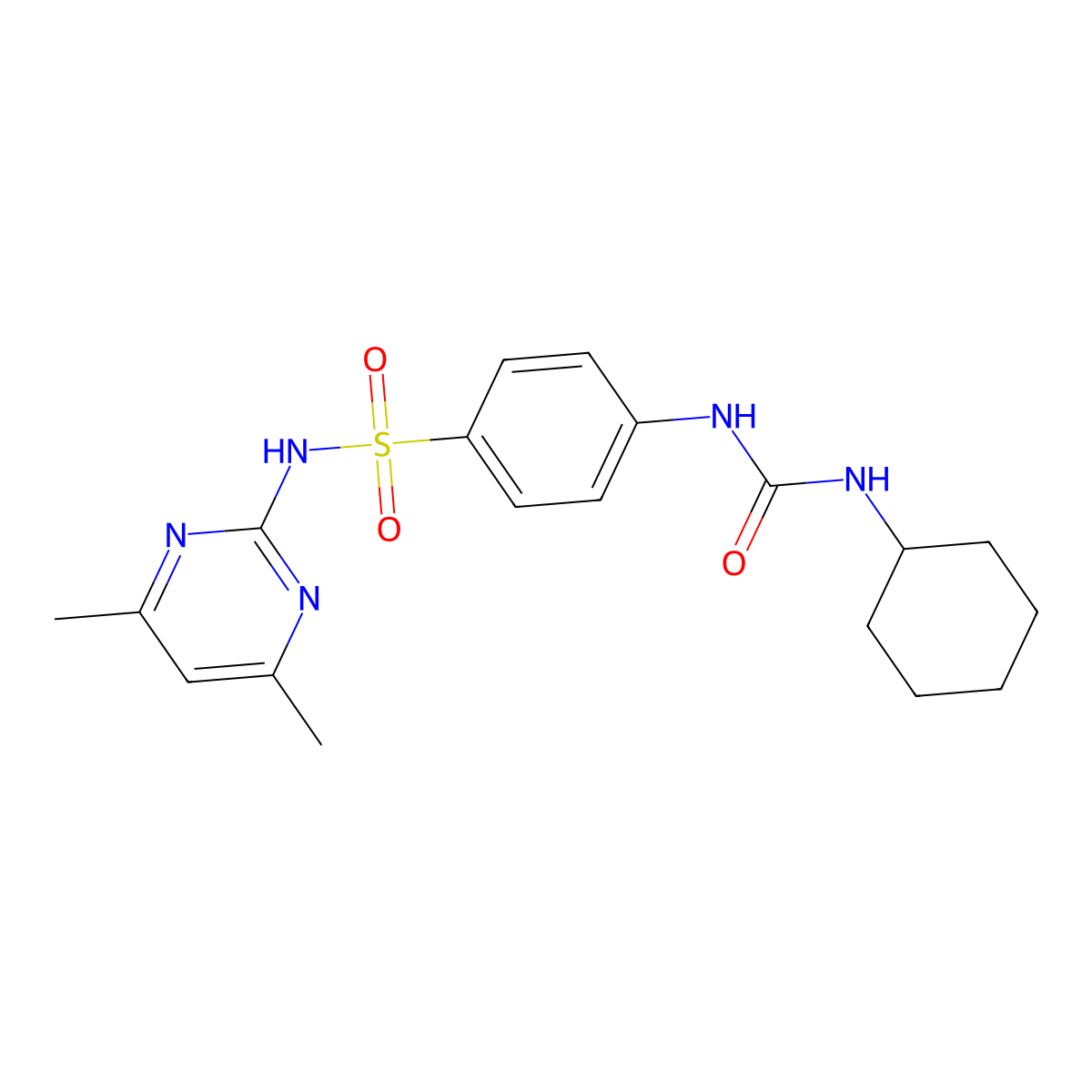 4-{[(cyclohexylamino)carbonyl]amino}-N-(4,6-dimethyl-2-pyrimidinyl)benzenesulfonamide molecular structure, CAS 709003-93-0