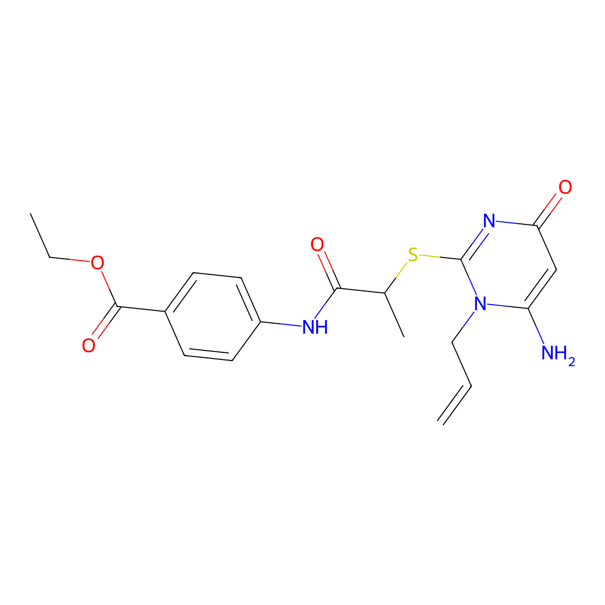 Ethyl 4-[(2-{[6-amino-4-oxo-1-(prop-2-en-1-yl)-1,4-dihydropyrimidin-2-yl]sulfanyl}propanoyl)amino]benzoate molecular structure, CAS 709004-42-2