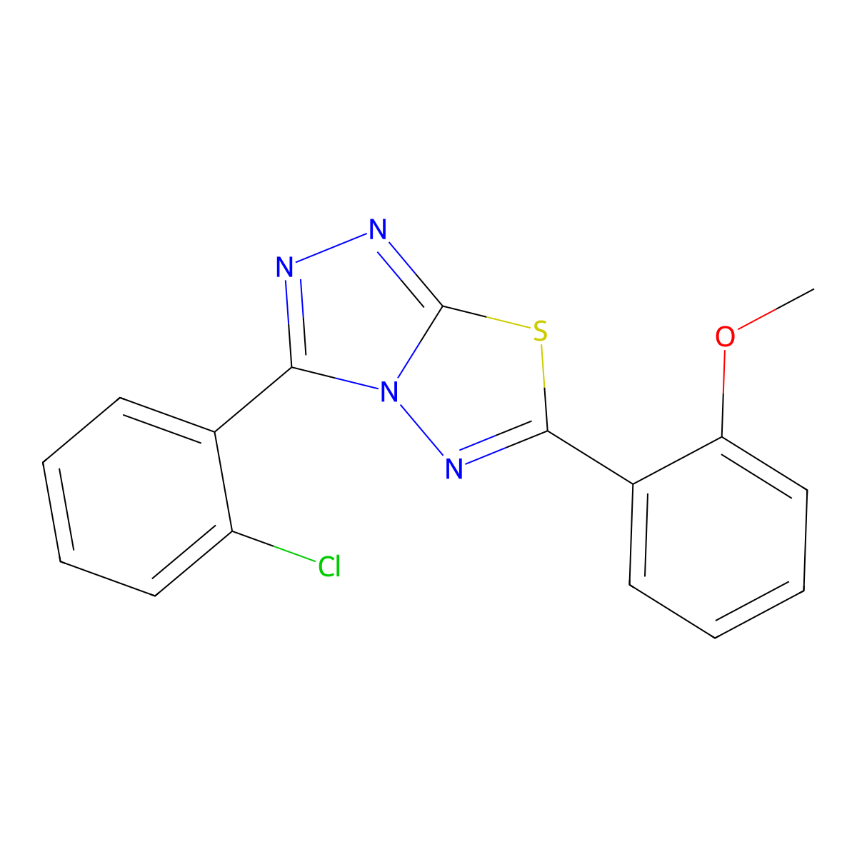 3-(2-Chlorophenyl)-6-(2-methoxyphenyl)-[1,2,4]triazolo[3,4-b][1,3,4]thiadiazole molecular structure, CAS 709004-50-2