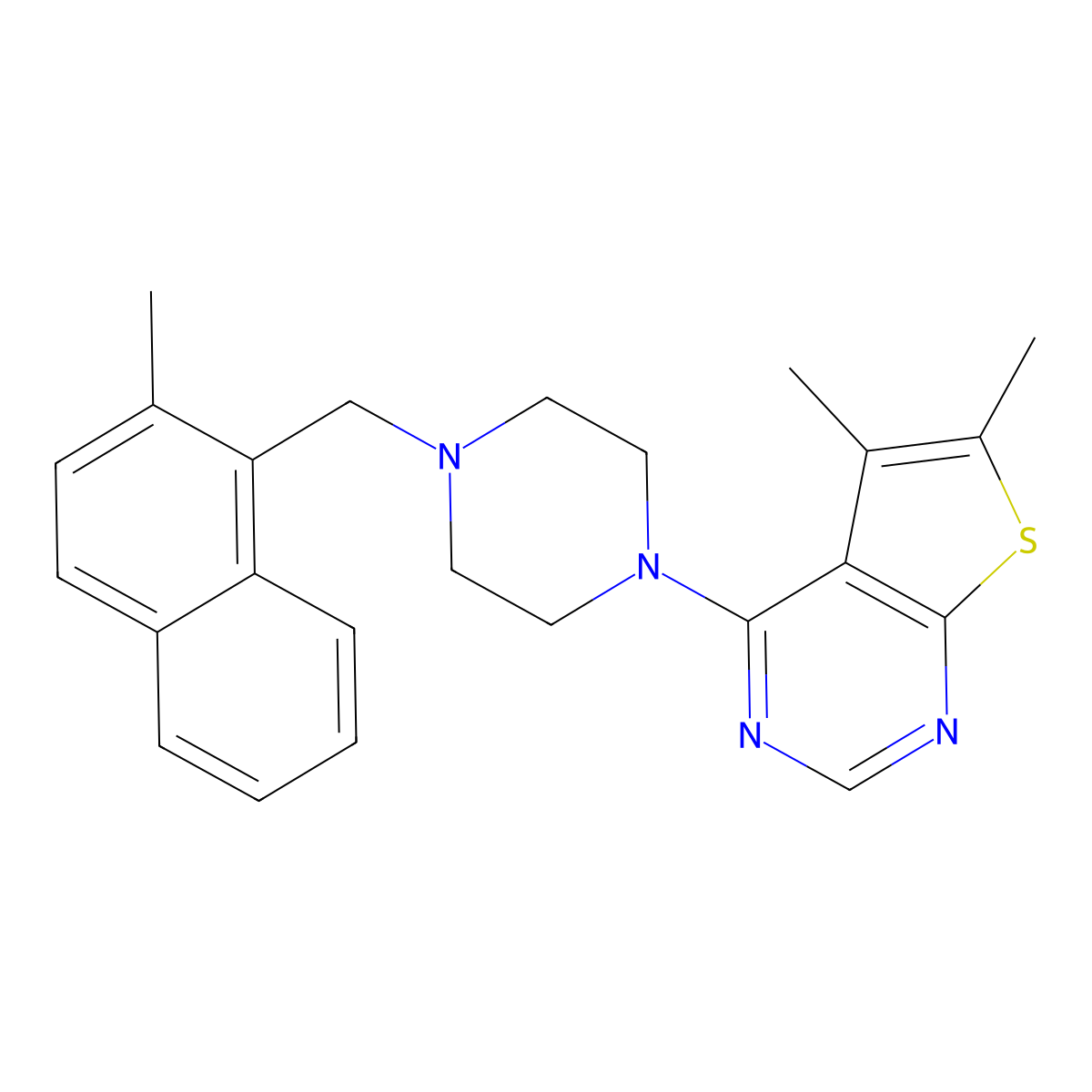 5,6-Dimethyl-4-{4-[(2-methyl-1-naphthyl)methyl]piperazin-1-yl}thieno[2,3-d]pyrimidine molecular structure, CAS 709004-56-8