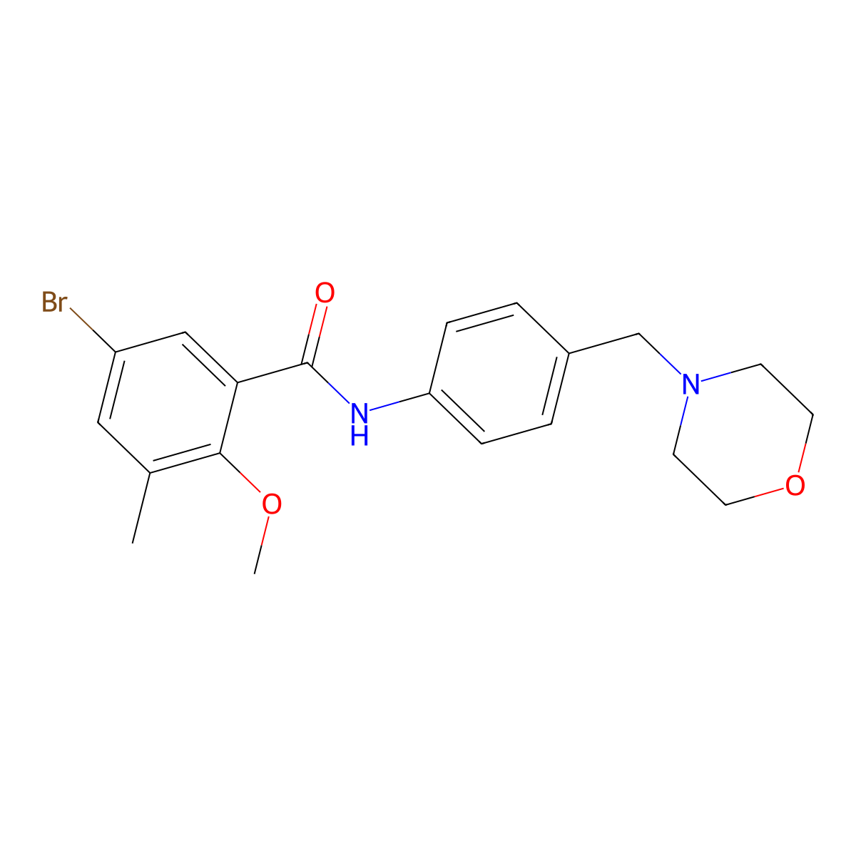 5-bromo-2-methoxy-3-methyl-N-[4-(morpholin-4-ylmethyl)phenyl]benzamide molecular structure, CAS 709004-57-9