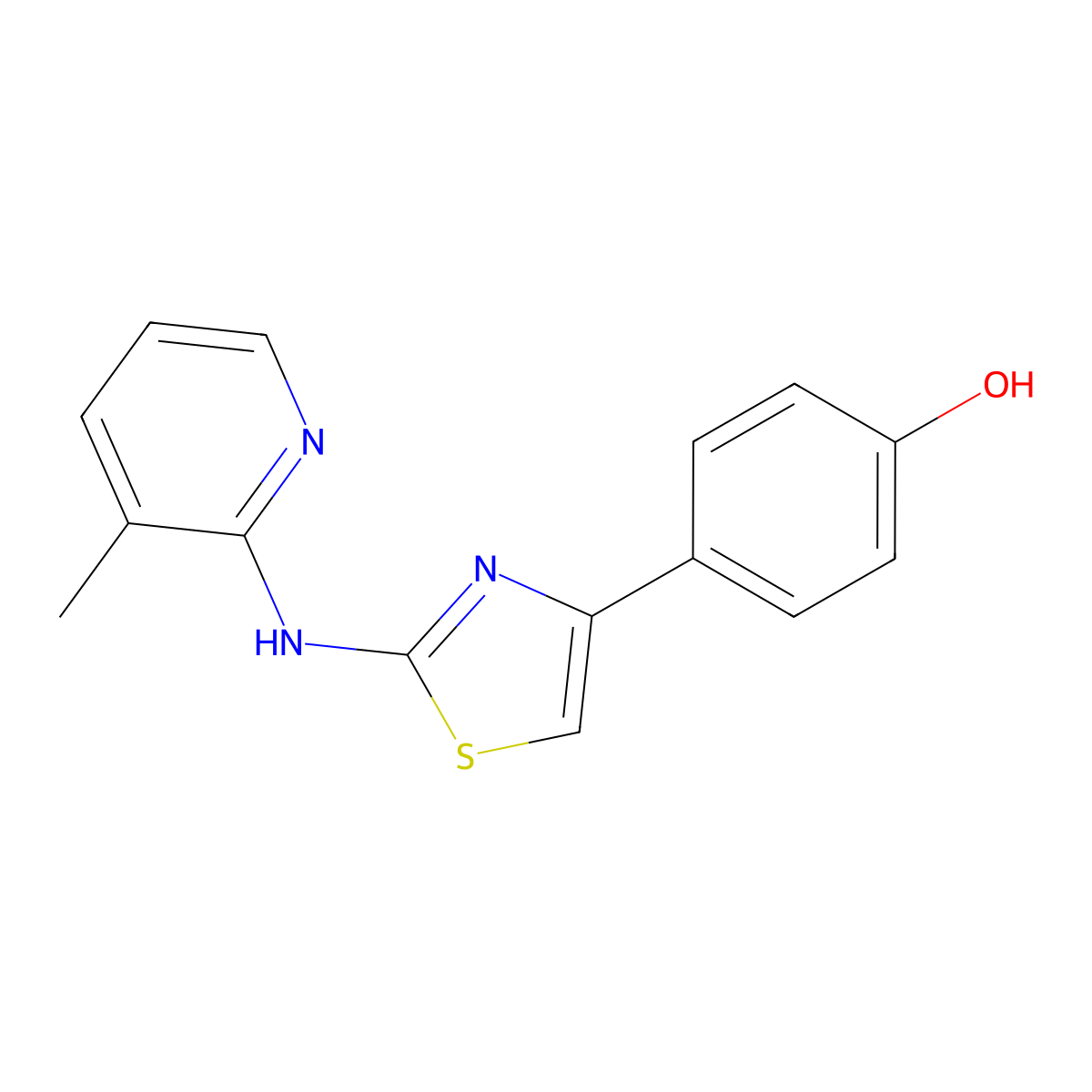 4-[2-(3-Methyl-pyridin-2-ylamino)-thiazol-4-yl]-phenol molecular structure, CAS 709004-66-0