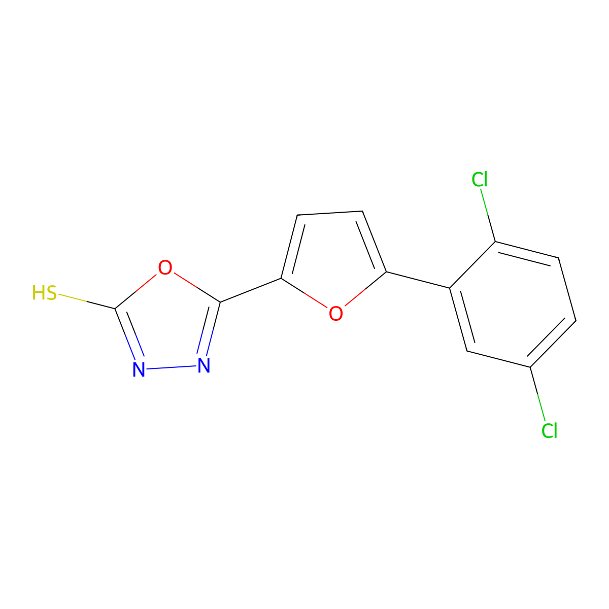 5-[5-(2,5-Dichlorophenyl)furan-2-yl]-1,3,4-oxadiazole-2-thiol molecular structure, CAS 709004-71-7