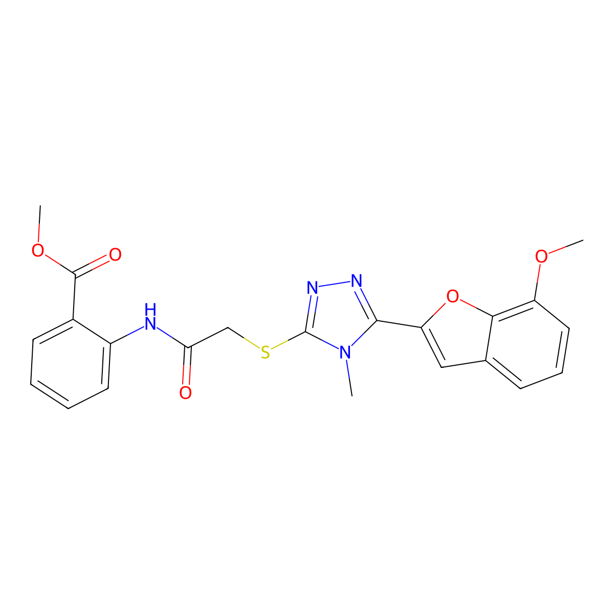 methyl 2-[({[5-(7-methoxy-1-benzofuran-2-yl)-4-methyl-4H-1,2,4-triazol-3-yl]sulfanyl}acetyl)amino]benzoate molecular structure, CAS 709004-85-3
