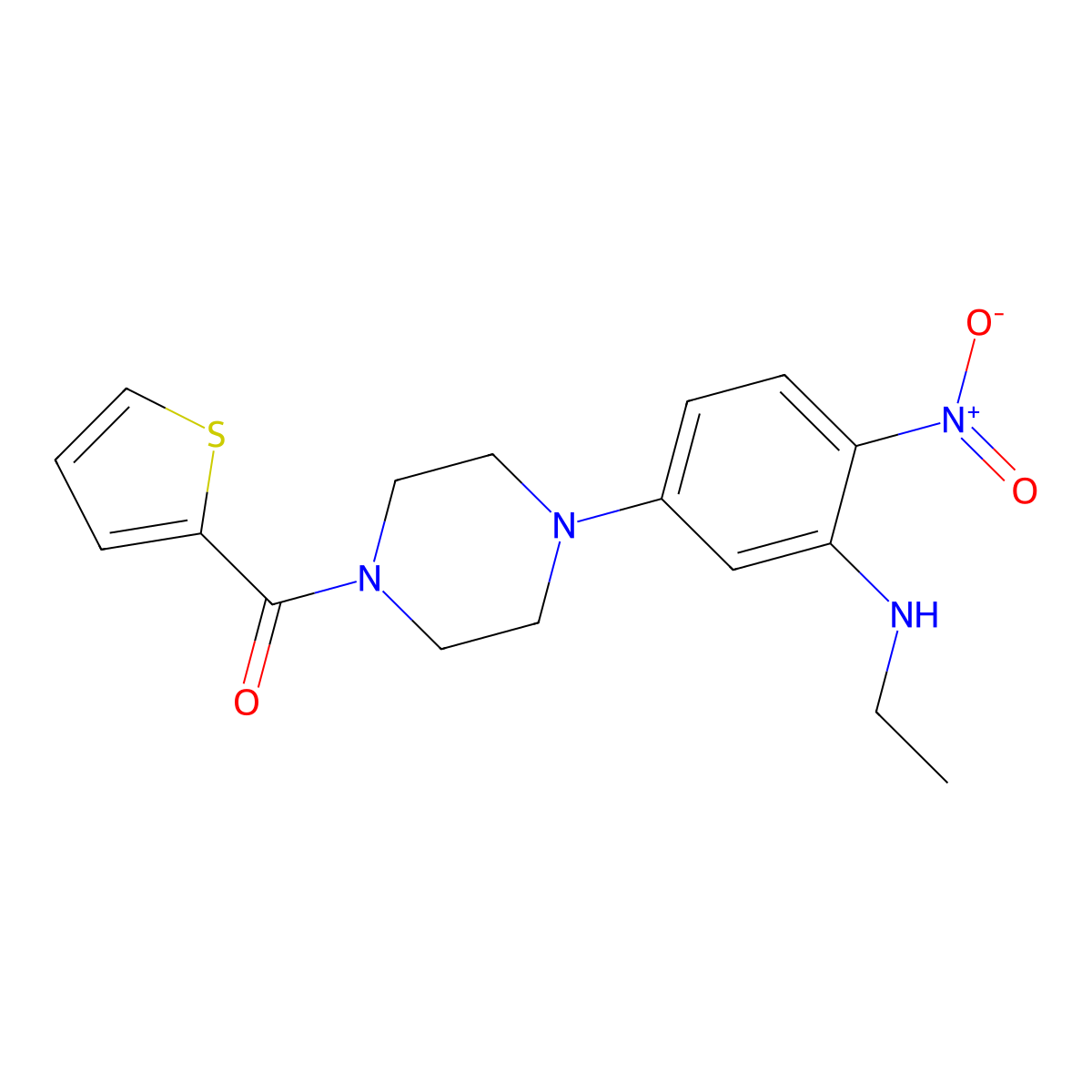 [4-[3-(Ethylamino)-4-nitrophenyl]piperazin-1-yl]-thiophen-2-ylmethanone molecular structure, CAS 709005-03-8