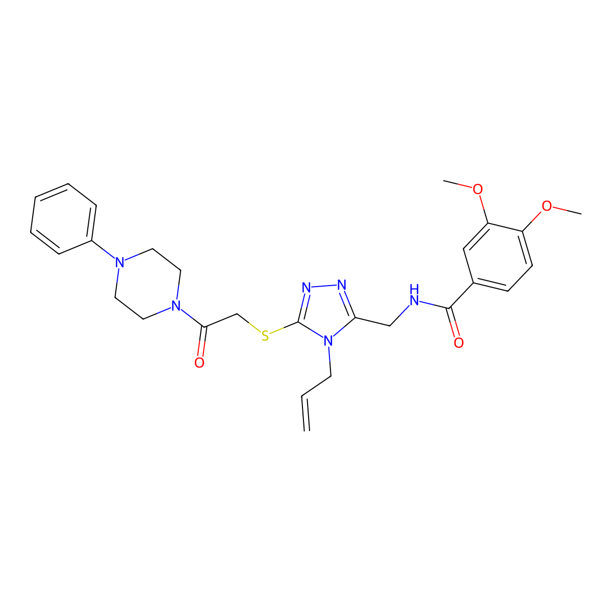 3,4-dimethoxy-N-[[5-[2-oxo-2-(4-phenylpiperazin-1-yl)ethyl]sulfanyl-4-prop-2-enyl-1,2,4-triazol-3-yl]methyl]benzamide molecular structure, CAS 709005-07-2