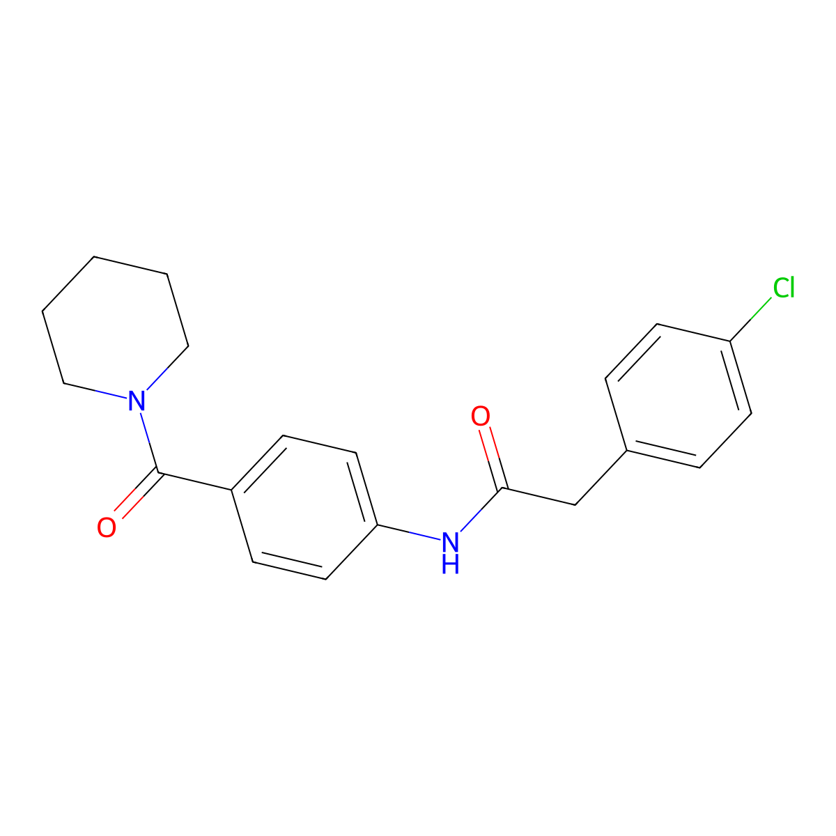 2-(4-chlorophenyl)-N-[4-(piperidine-1-carbonyl)phenyl]acetamide molecular structure, CAS 709005-40-3