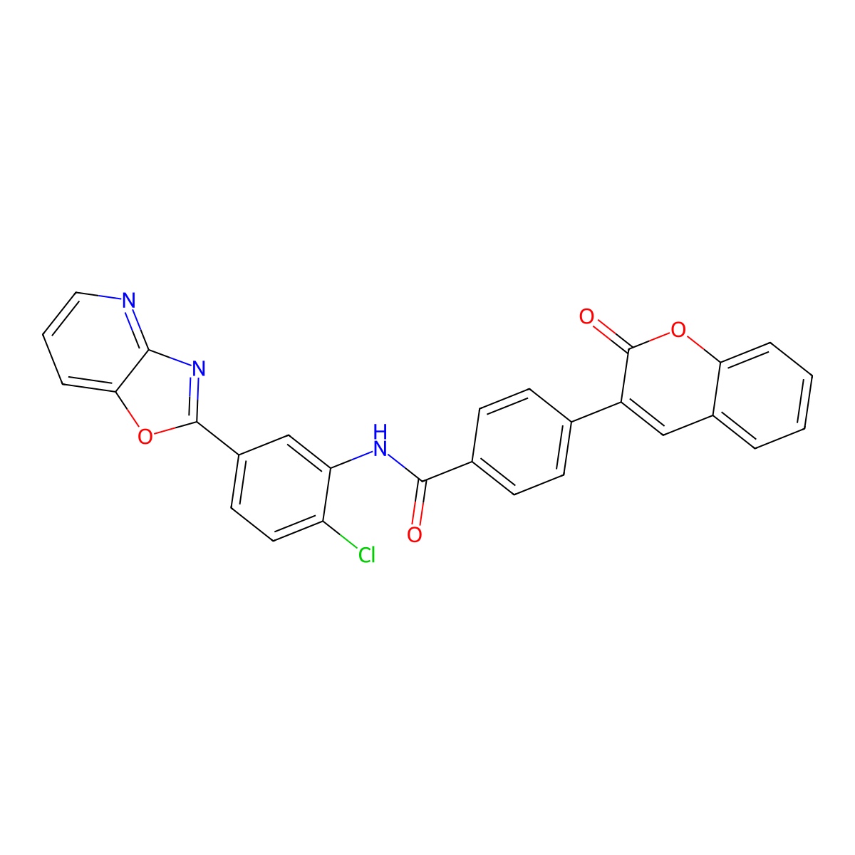 N-[2-chloro-5-([1,3]oxazolo[4,5-b]pyridin-2-yl)phenyl]-4-(2-oxochromen-3-yl)benzamide molecular structure, CAS 709005-44-7