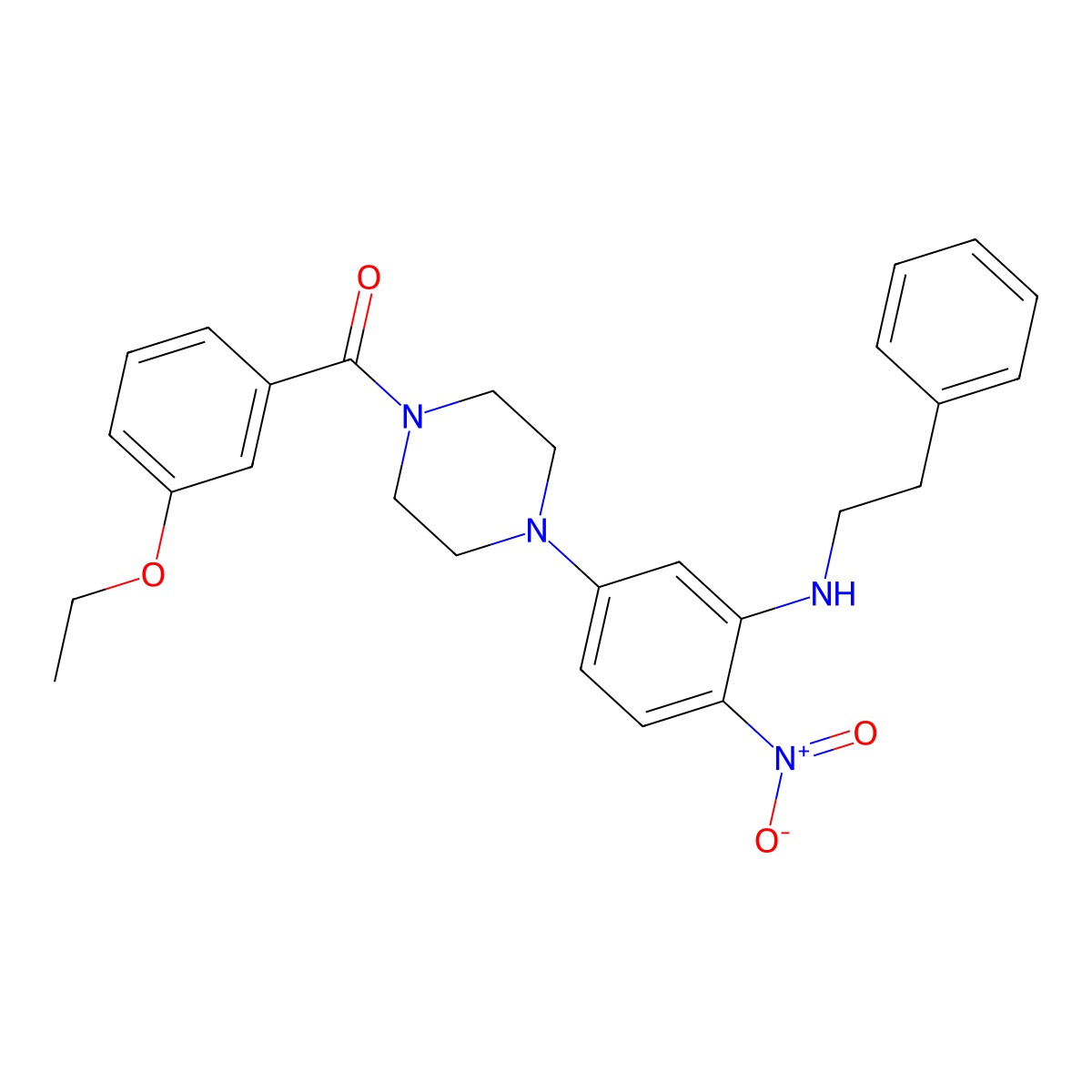 (3-Ethoxyphenyl)(4-{4-nitro-3-[(2-phenylethyl)amino]phenyl}piperazin-1-yl)methanone molecular structure, CAS 709005-47-0