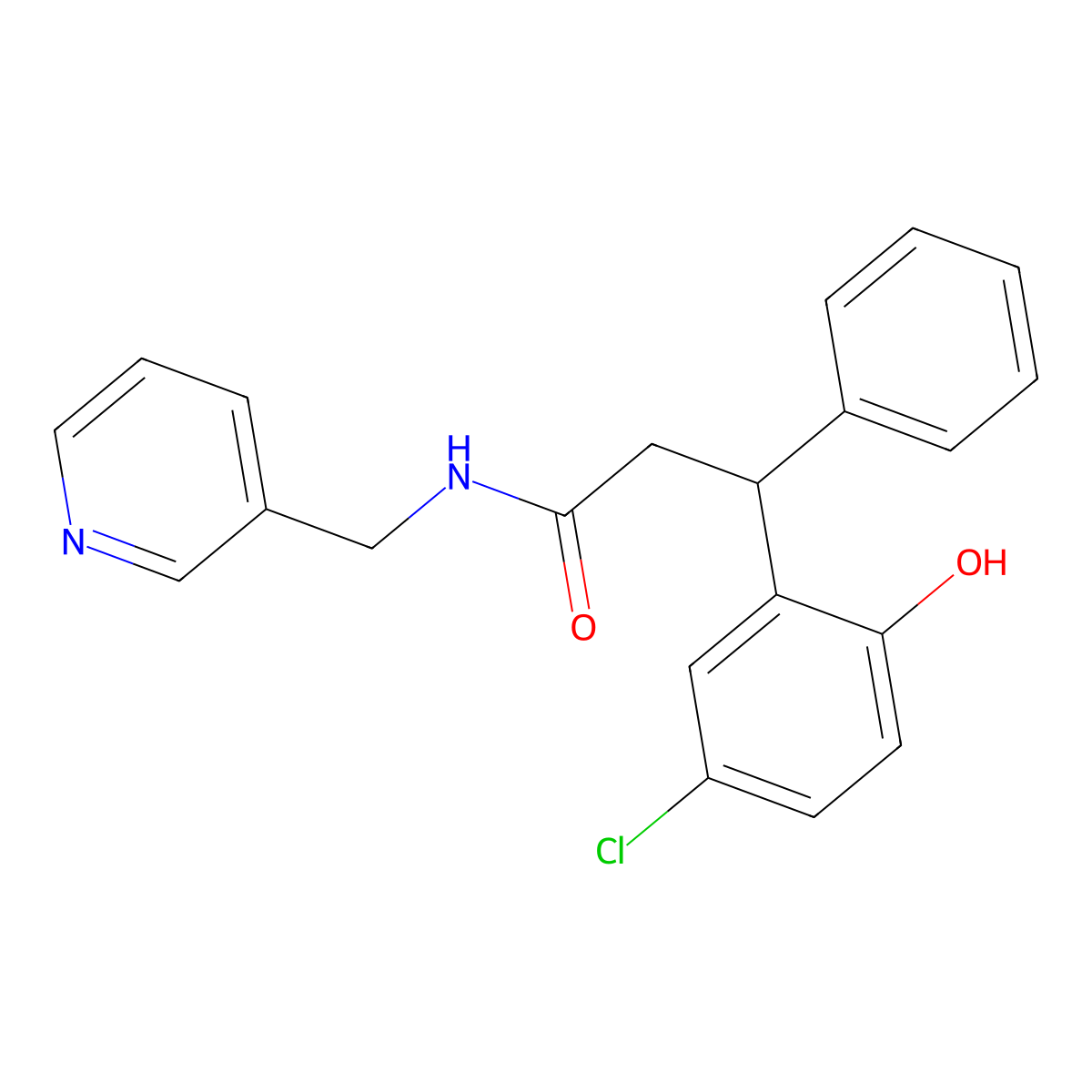 3-(5-chloro-2-hydroxyphenyl)-3-phenyl-N-(pyridin-3-ylmethyl)propanamide molecular structure, CAS 709005-54-9