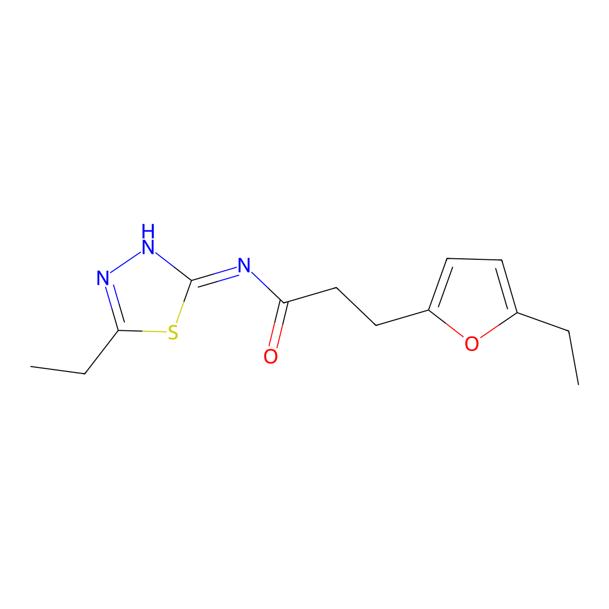 3-(5-ethylfuran-2-yl)-N-(5-ethyl-1,3,4-thiadiazol-2-yl)propanamide molecular structure, CAS 709005-55-0