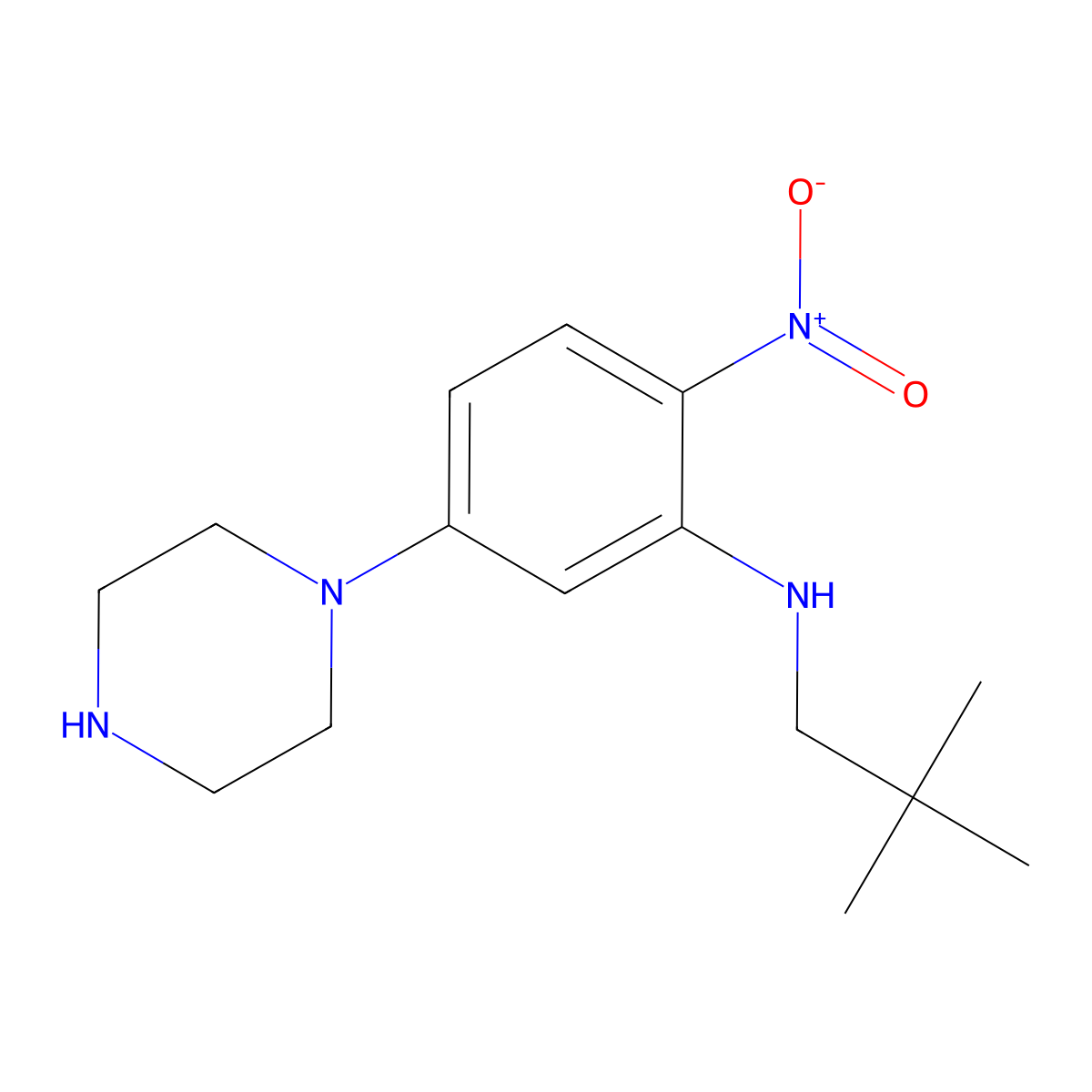 N-(2,2-dimethylpropyl)-2-nitro-5-(piperazin-1-yl)aniline molecular structure, CAS 709005-59-4