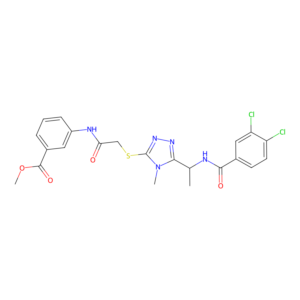 methyl 3-[({[5-(1-{[(3,4-dichlorophenyl)carbonyl]amino}ethyl)-4-methyl-4H-1,2,4-triazol-3-yl]sulfanyl}acetyl)amino]benzoate molecular structure, CAS 709005-65-2