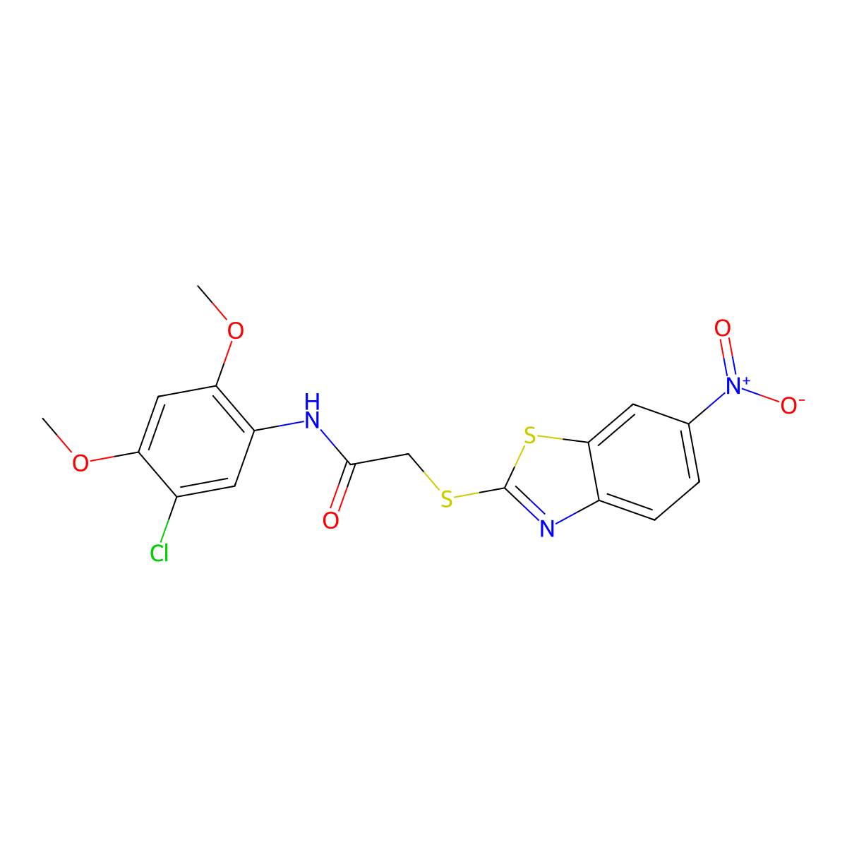 N-(5-chloro-2,4-dimethoxyphenyl)-2-[(6-nitro-1,3-benzothiazol-2-yl)sulfanyl]acetamide molecular structure, CAS 709005-71-0