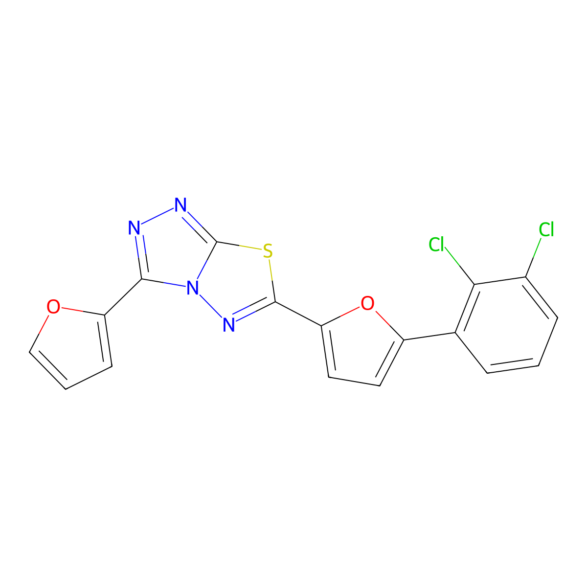 6-[5-(2,3-Dichlorophenyl)furan-2-yl]-3-(furan-2-yl)[1,2,4]triazolo[3,4-b][1,3,4]thiadiazole molecular structure, CAS 709005-73-2