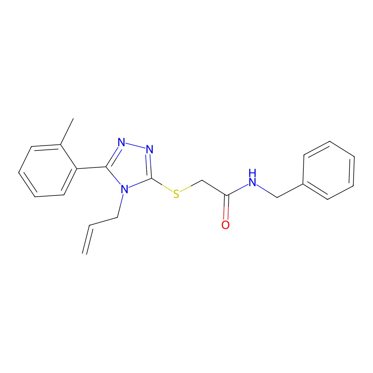N-benzyl-2-[[5-(2-methylphenyl)-4-prop-2-enyl-1,2,4-triazol-3-yl]sulfanyl]acetamide molecular structure, CAS 709005-74-3