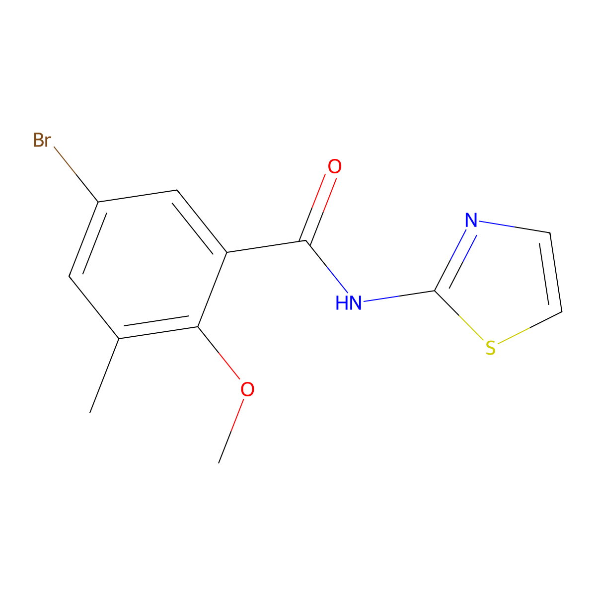 5-bromo-2-methoxy-3-methyl-N-(1,3-thiazol-2-yl)benzamide molecular structure, CAS 709005-75-4