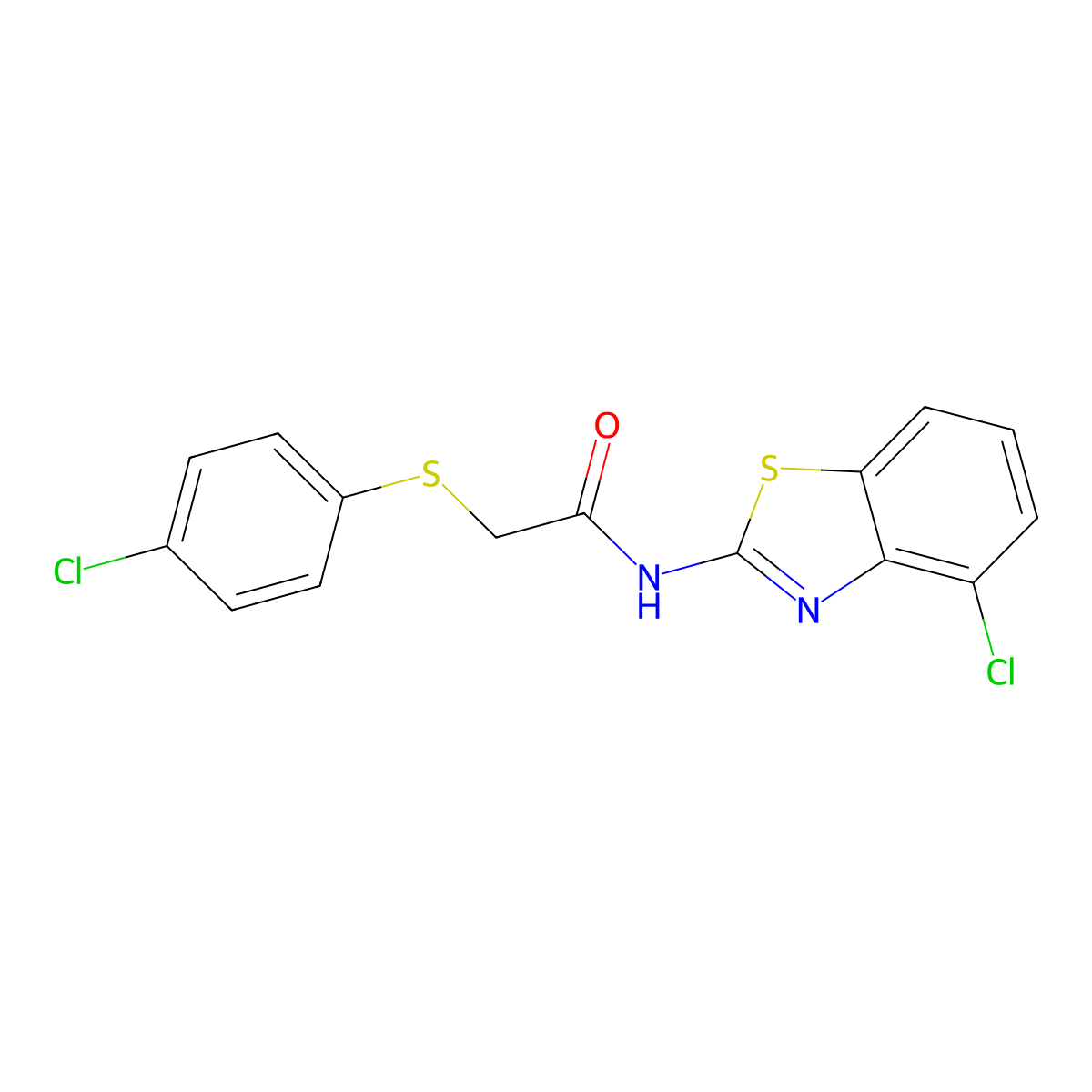 N-(4-chloro-1,3-benzothiazol-2-yl)-2-(4-chlorophenyl)sulfanylacetamide molecular structure, CAS 709005-92-5