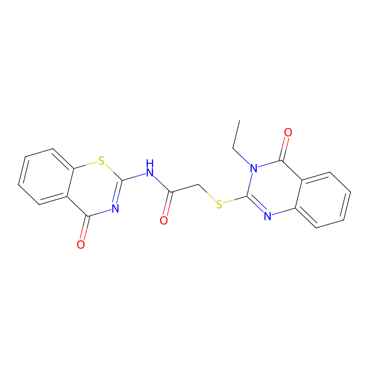 2-[(3-ethyl-4-oxo-3,4-dihydroquinazolin-2-yl)sulfanyl]-N-(4-oxo-4H-1,3-benzothiazin-2-yl)acetamide molecular structure, CAS 709006-01-9