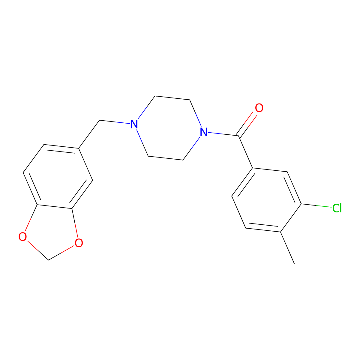 [4-(1,3-Benzodioxol-5-ylmethyl)piperazin-1-yl]-(3-chloro-4-methylphenyl)methanone molecular structure, CAS 709006-76-8
